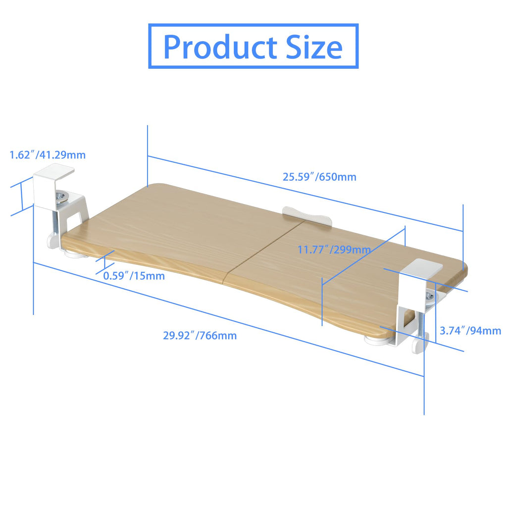 Keyboard Tray Under Desk Pull Out with C Clamp Mount, Computer Keyboard & Mouse Tray, 25.6 (30 Including Clamps) x 11.8 inch Slide-Out Platform Computer Drawer for Typing, Light Wood,