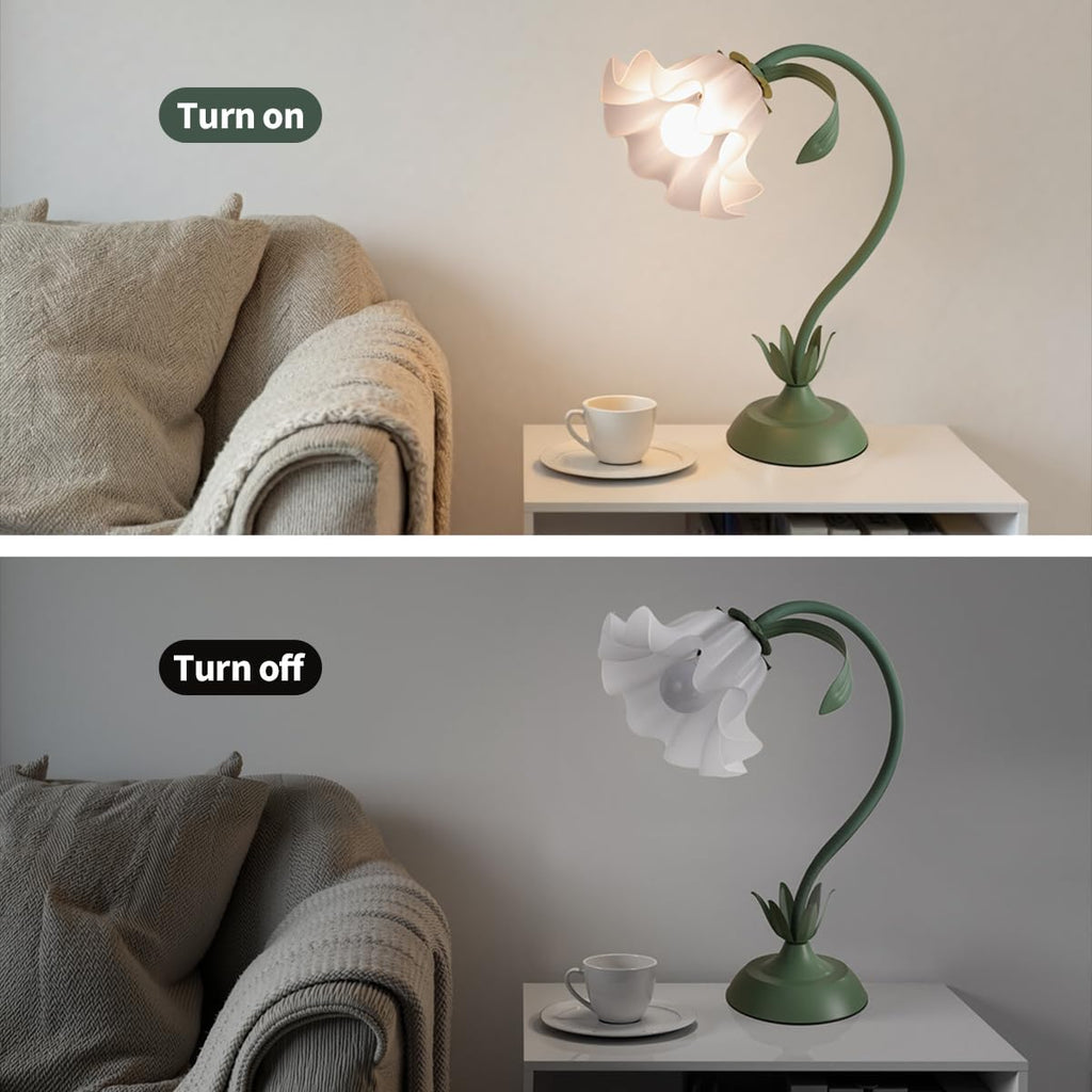 Flower Table Lamp Cute Lily Desk Lamp Bedside Night Light -Green