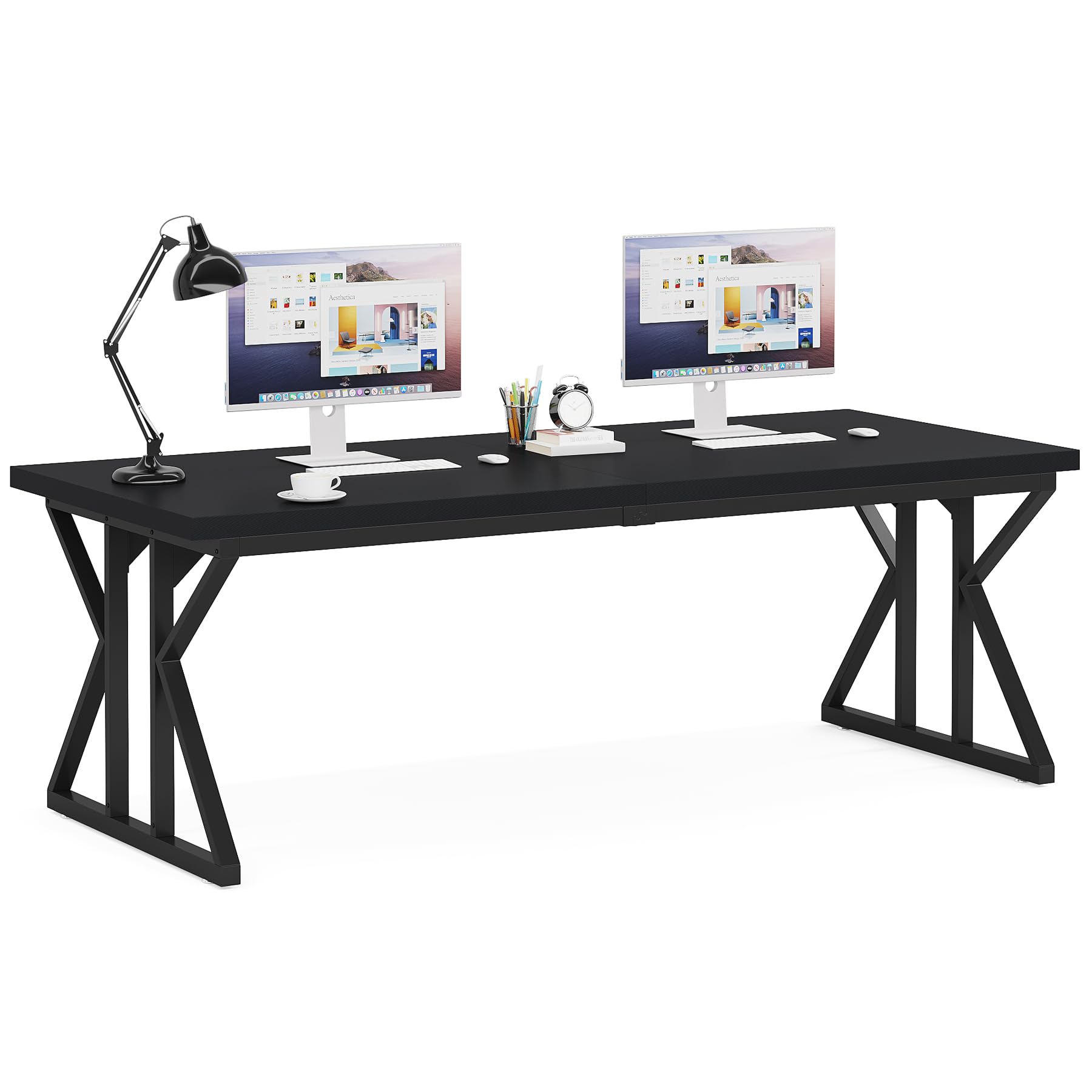 78.7-Inch Executive Desk, Large Computer Office Desk Workstation, Modern Simple Style Laptop Desk Study Writing Table Business Furniture for Home Office (Black, 78.7 Inch)