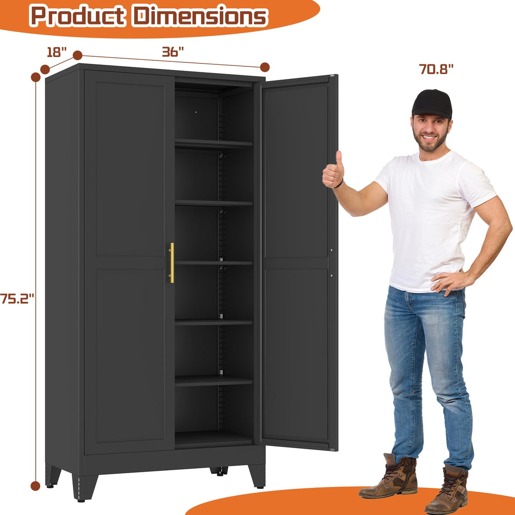 Black Metal Storage Cabinet,75" Steel Cabinets for Home Office