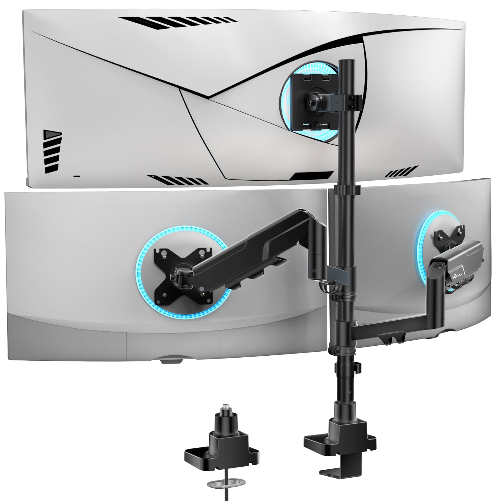 Triple Monitor Mount - Extra Tall 3 Monitor Desk Mount for 13-49 Inch Ultrawide Screens, Up to 44 lbs, Fully Adjustable Heavy Duty Monitor Arm, VESA 75/100 mm (GSDM003-P), Black
