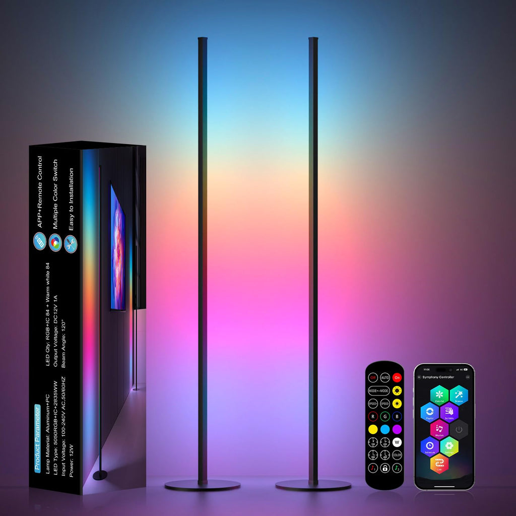 LED Corner Floor Lamp, Ambient Lighting One Connected Pair
