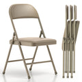 4 Pack Folding Chairs with Padded Vinyl Cushion Chairs with Comfortable Cushion and Durable Steel Frame for Home and Office, for Indoor and Outdoor Events (Kahki, Vinyl)