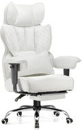Big and Tall Gaming Chair 400lbs Heavy Duty Office Chair with Foot Rest & Ergonomic Pocket Spring Lumbar Support, High Back Executive Computer Desk Chair for Lower Back Pain Relief, White