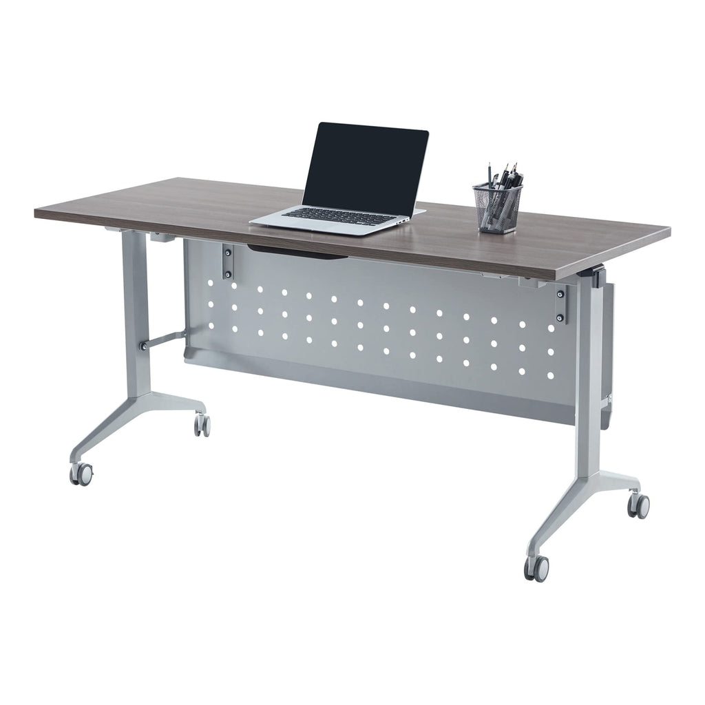 Flip-Top Nesting Training Table with Modesty Panel, 60" W x 29-1/2"H x 24" D, Gray/Silver