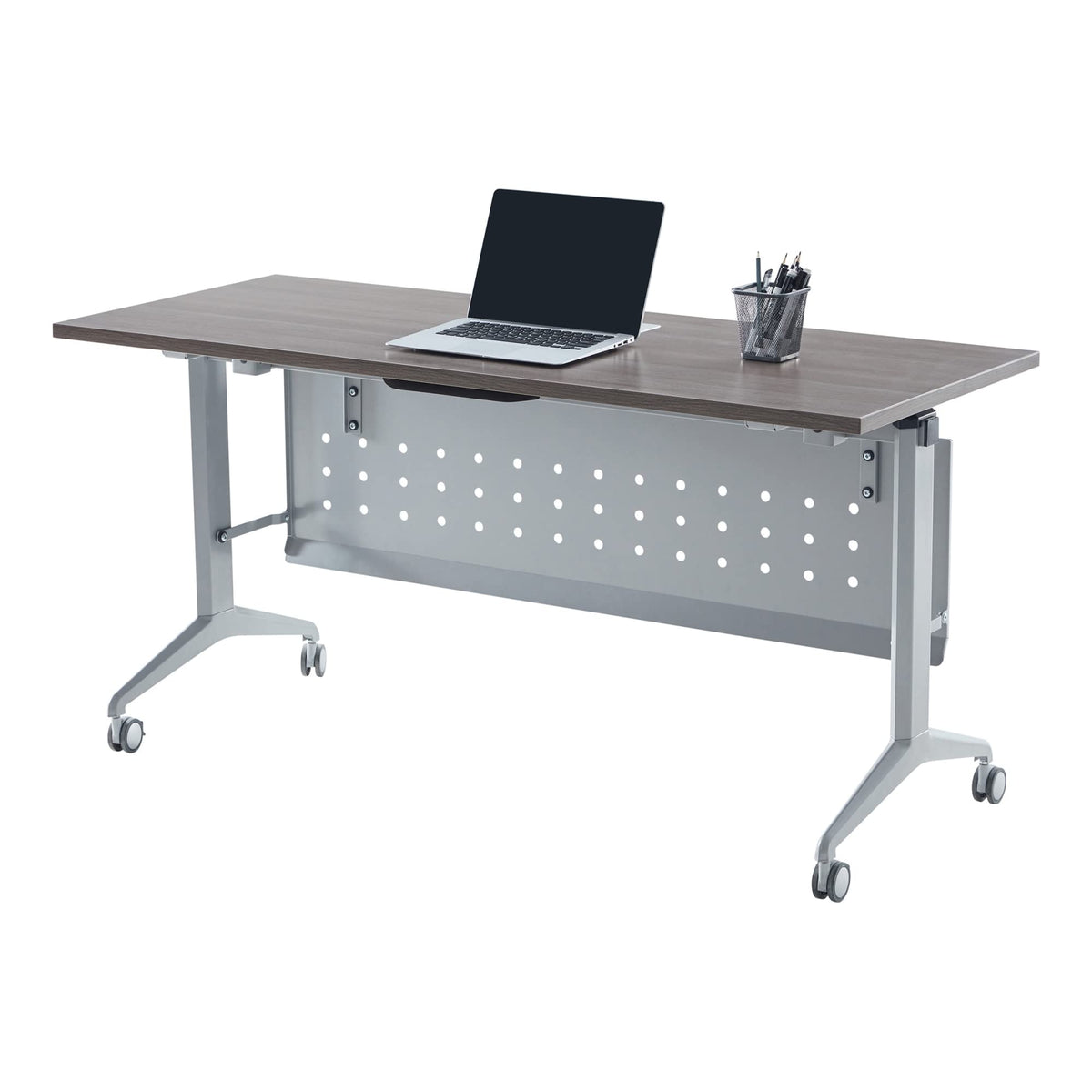 Flip-Top Nesting Training Table with Modesty Panel, 60" W x 29-1/2"H x 24" D, Gray/Silver