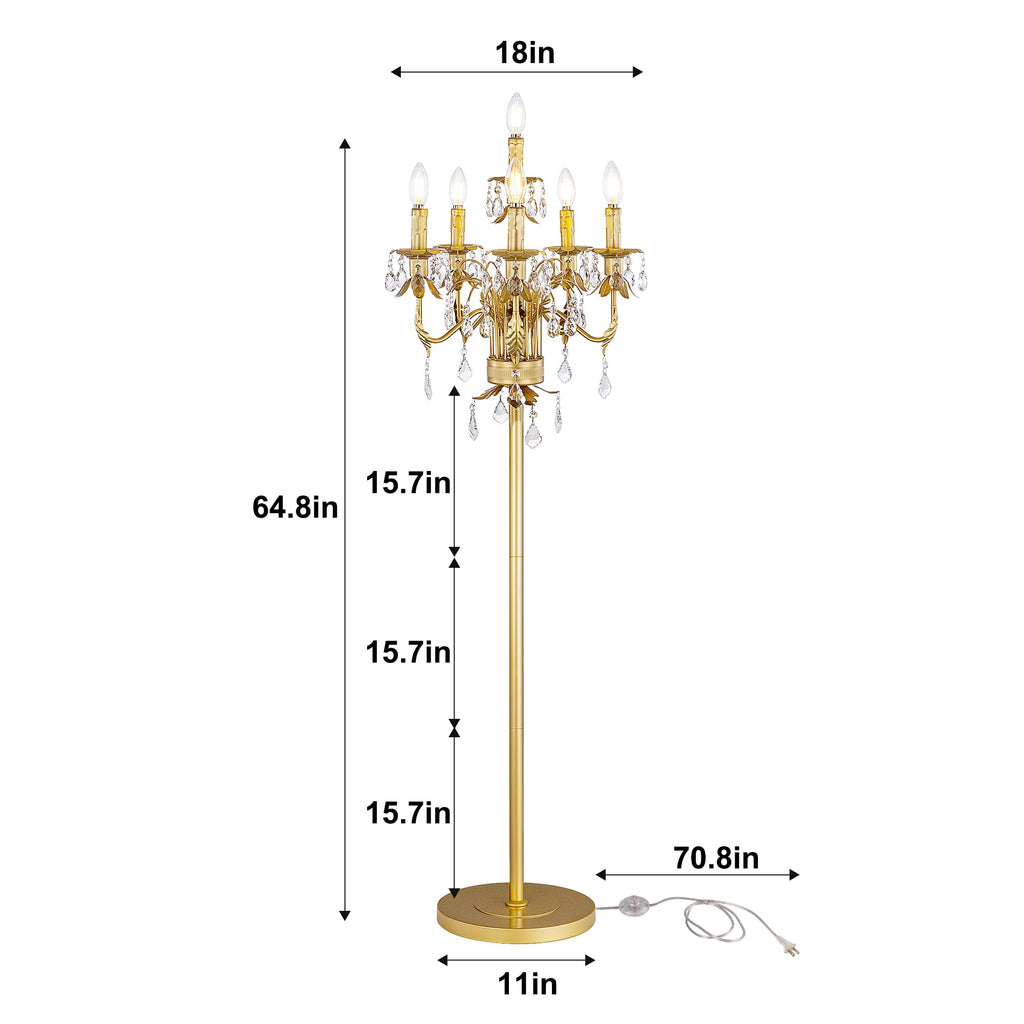 Gold Crystal Floor Lamp, Tall Vintage Standing Living Room Lamp