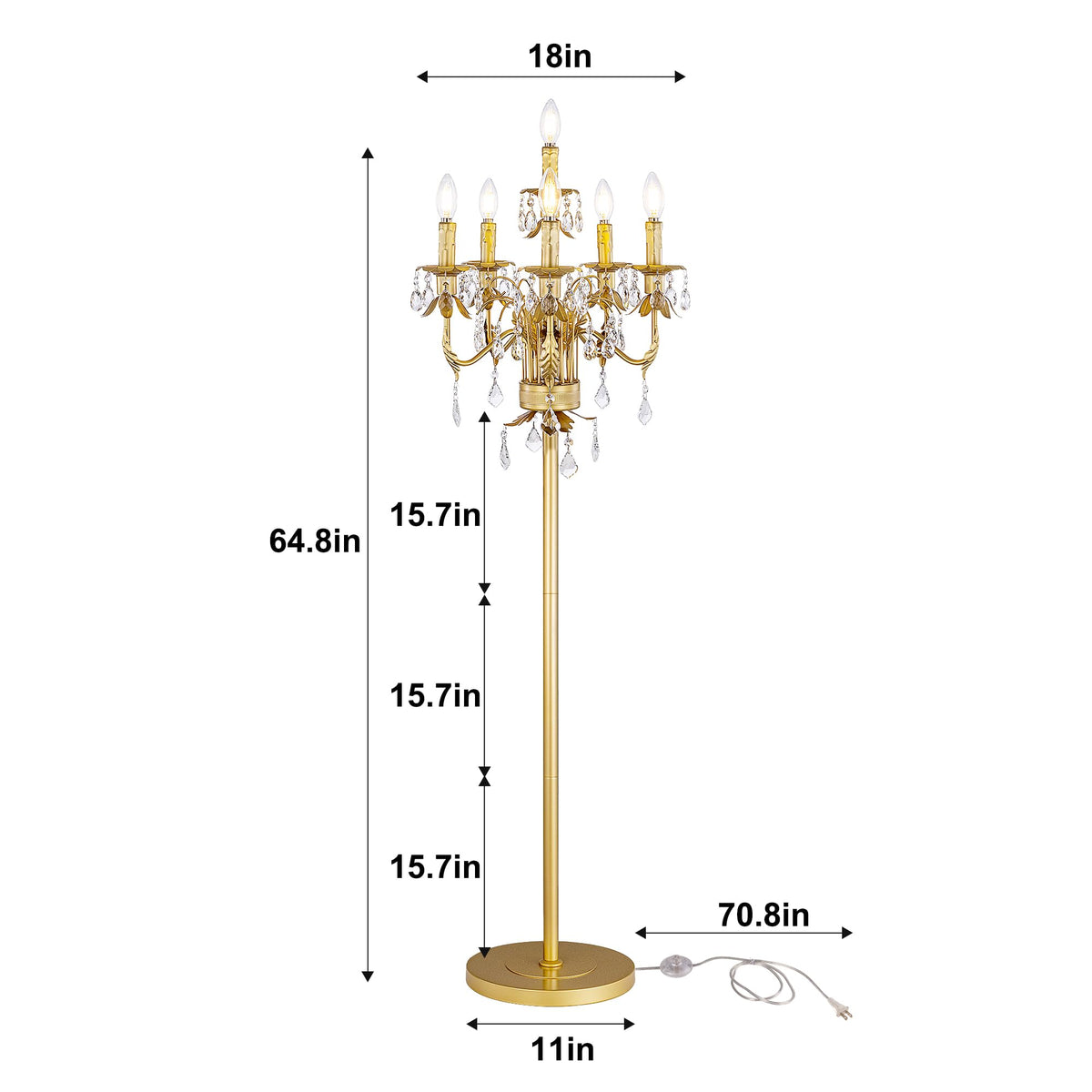 Gold Crystal Floor Lamp, Tall Vintage Standing Living Room Lamp