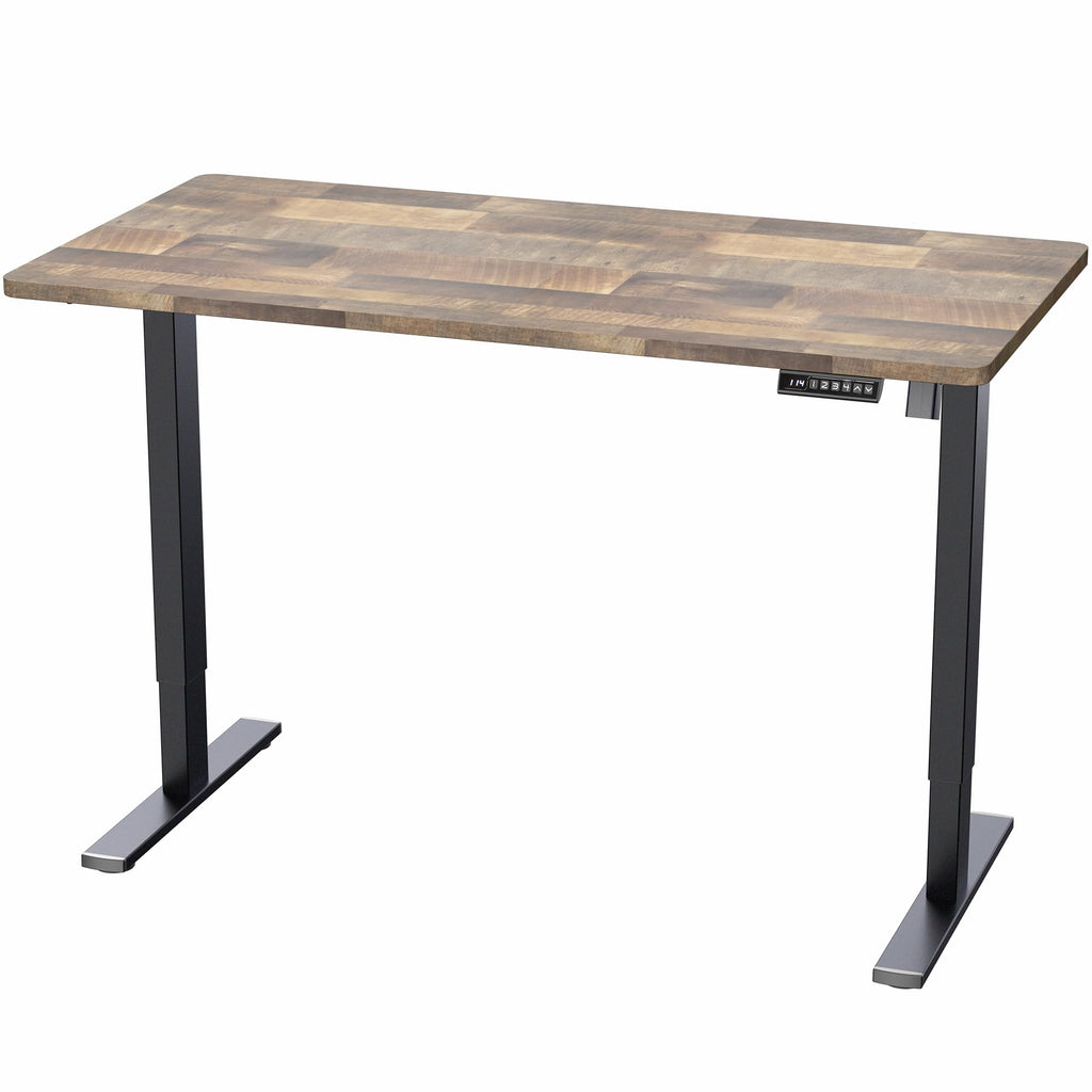 Electric 55 x 28 in Standing Desk, Memory Height Adjustment, 1B Series, Holds 220 lbs, One-Piece Reclaimed Wood Top, Black Frame