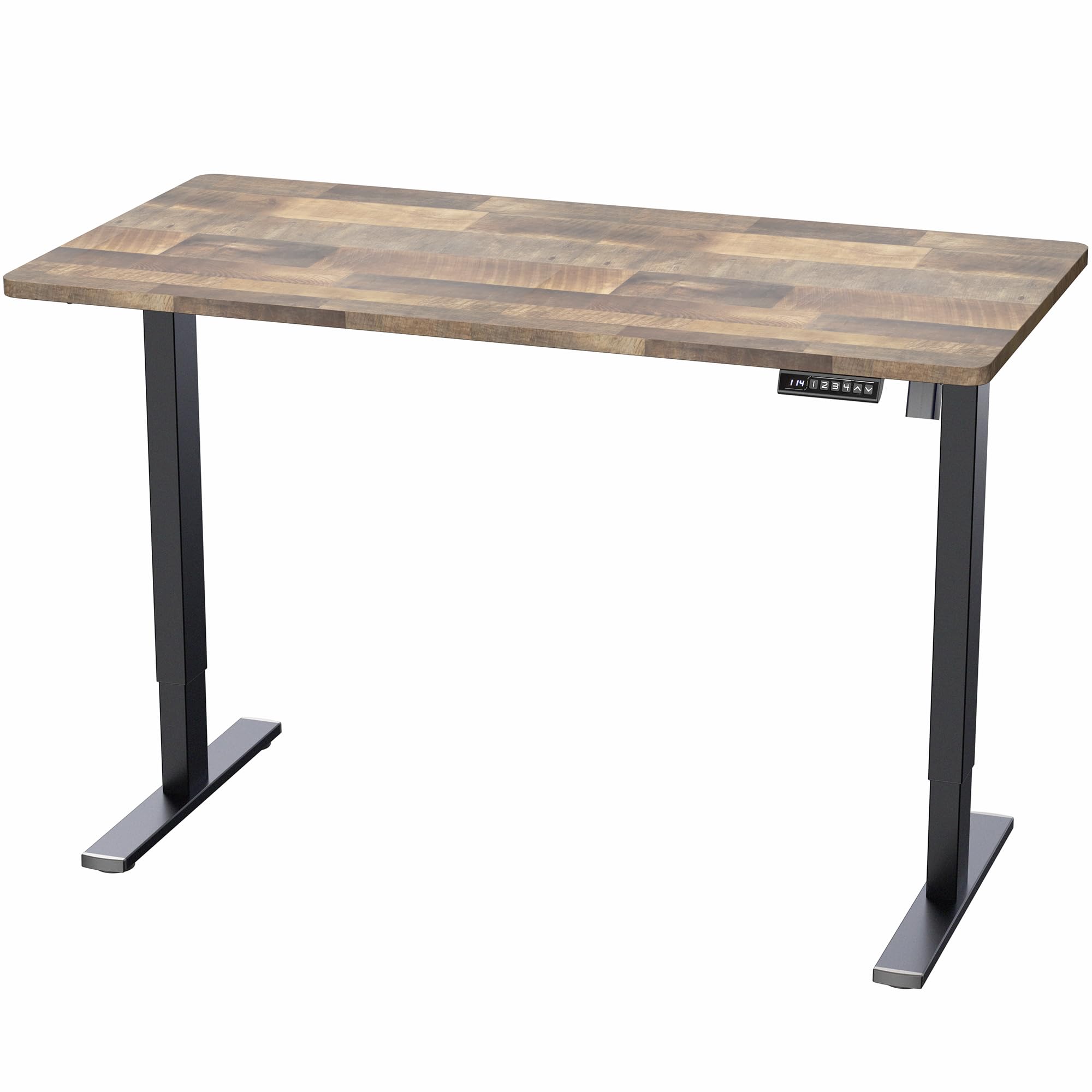 Electric 55 x 28 in Standing Desk, Memory Height Adjustment, 1B Series, Holds 220 lbs, One-Piece Reclaimed Wood Top, Black Frame
