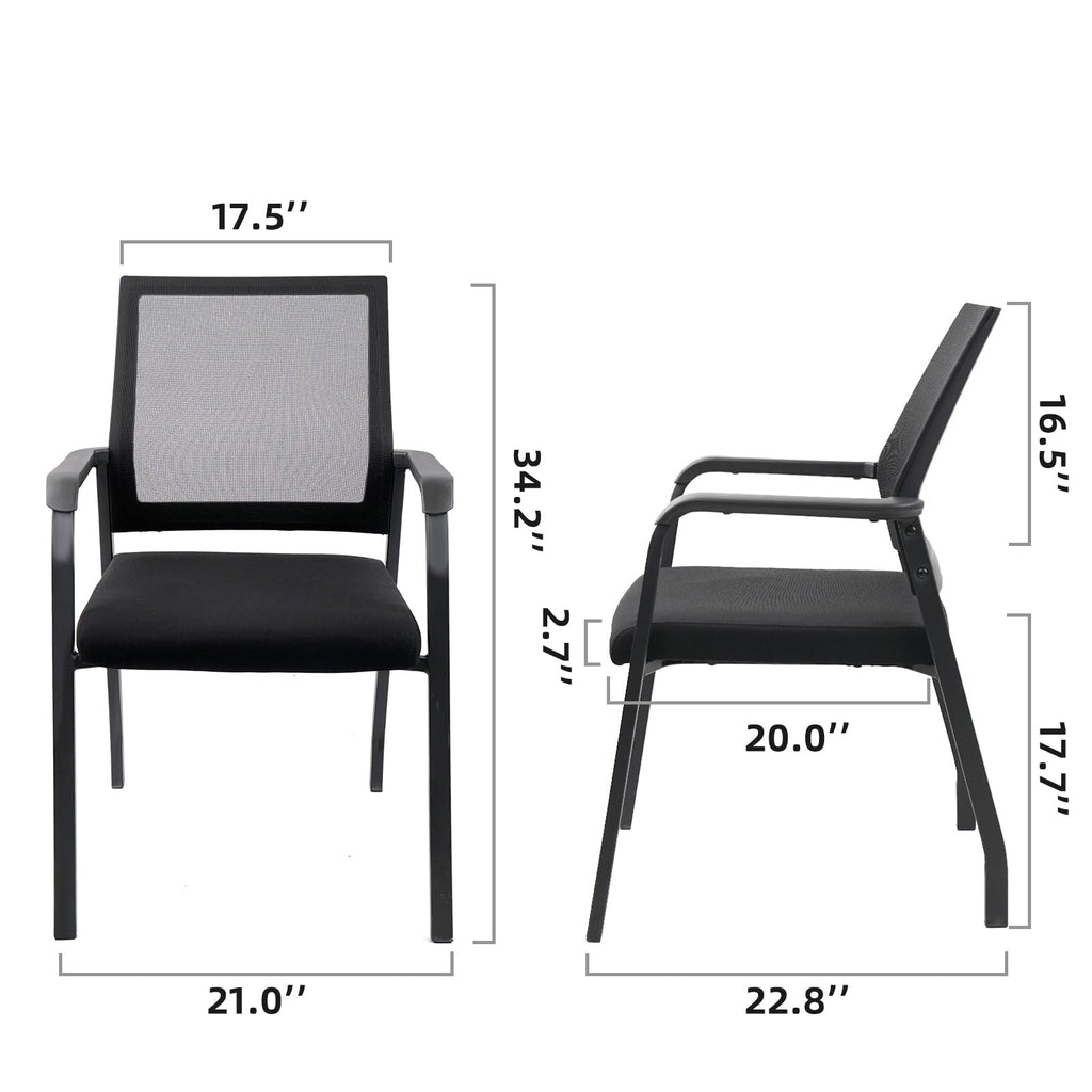 2 Pack Black, Desk Chair No Wheels, Arm Chair with Ergonomic Lumbar Support and Thickened Seats Cushion, Waiting Room Chairs for Office School Church Guest Reception,