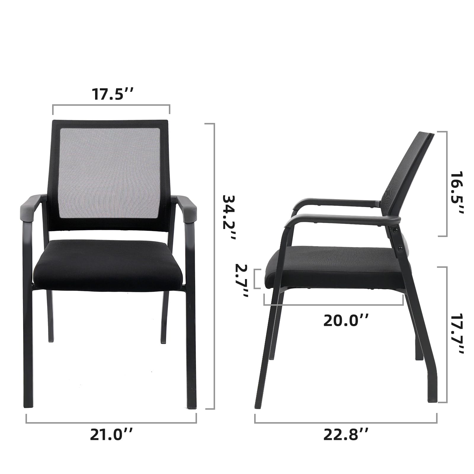 2 Pack Black, Desk Chair No Wheels, Arm Chair with Ergonomic Lumbar Support and Thickened Seats Cushion, Waiting Room Chairs for Office School Church Guest Reception,