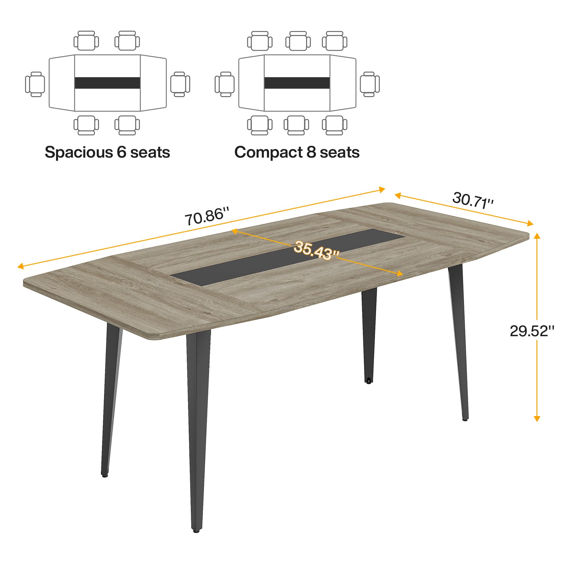 6FT Conference Table, 70.86L x 35.43W x 29.52H Inches Boat Shaped Meeting Table, Industrial Grey Seminar Table for Office Meeting Conference Room