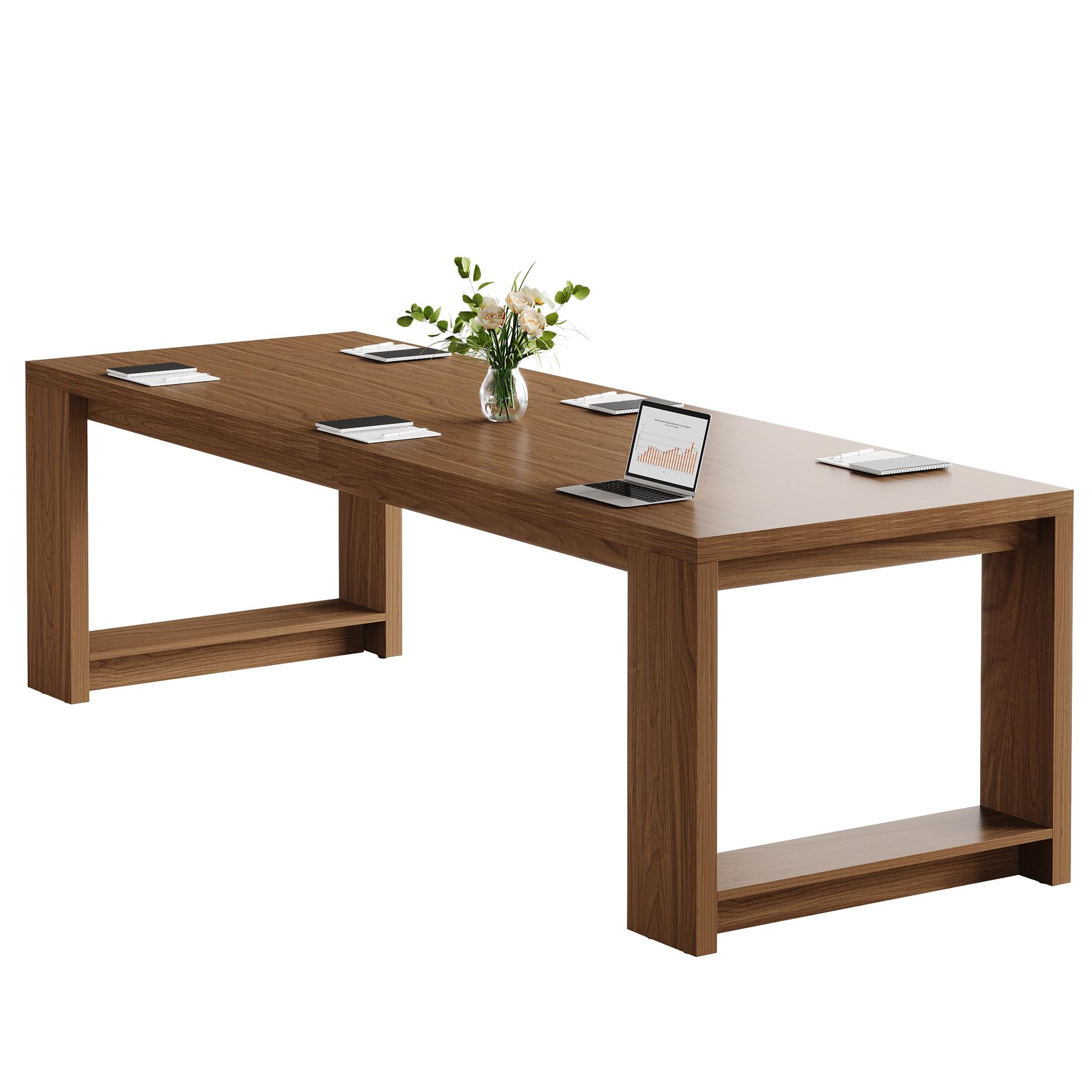 7 ft Conference Table for 6 to 8 People, Modern Rectangle Meeting Room Desk for Boardroom, Home Office (1, Brown)