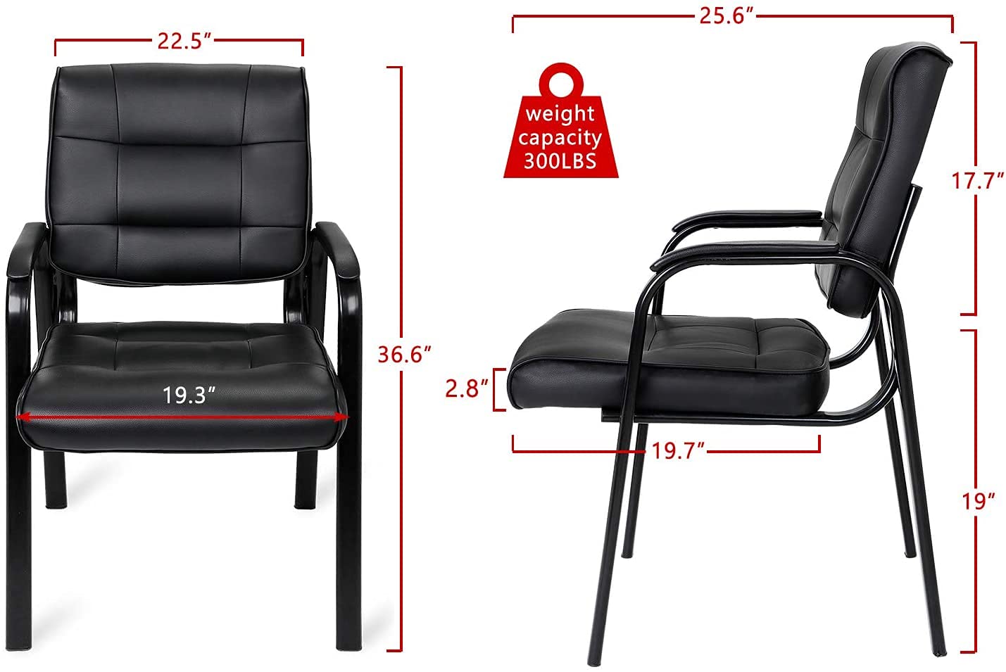 Set of 2, Office Guest Chair Bonded Leather Executive Side Chair Reception Chair with Solid Metal Frame Home Office Furniture