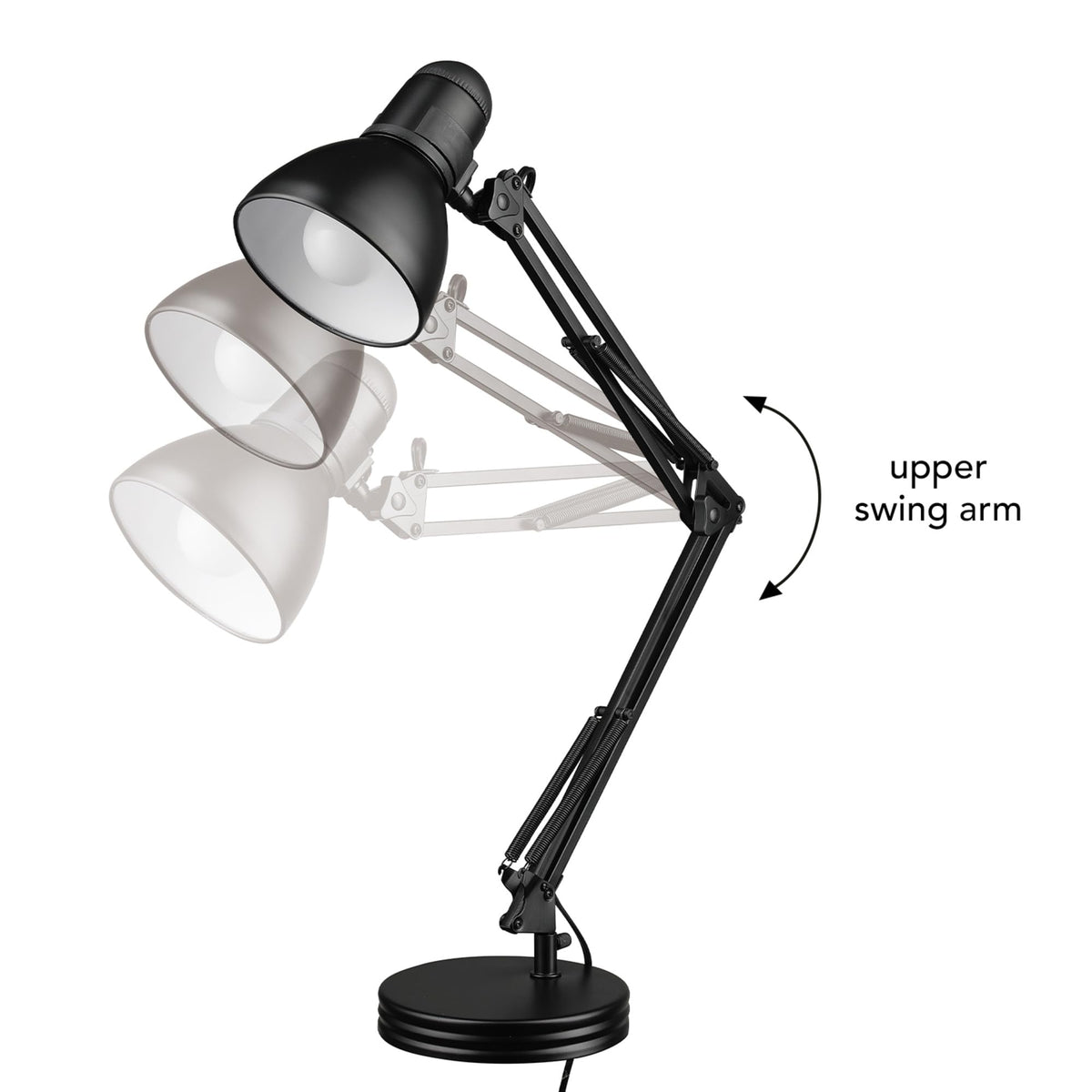 28" Heavy Base Top Moving Spring Balanced Swing Arm Desk Lamp, Black, On/Off Rotary Switch on Shade, Office Decor, Reading Light, Home Essentials, Room Lighting