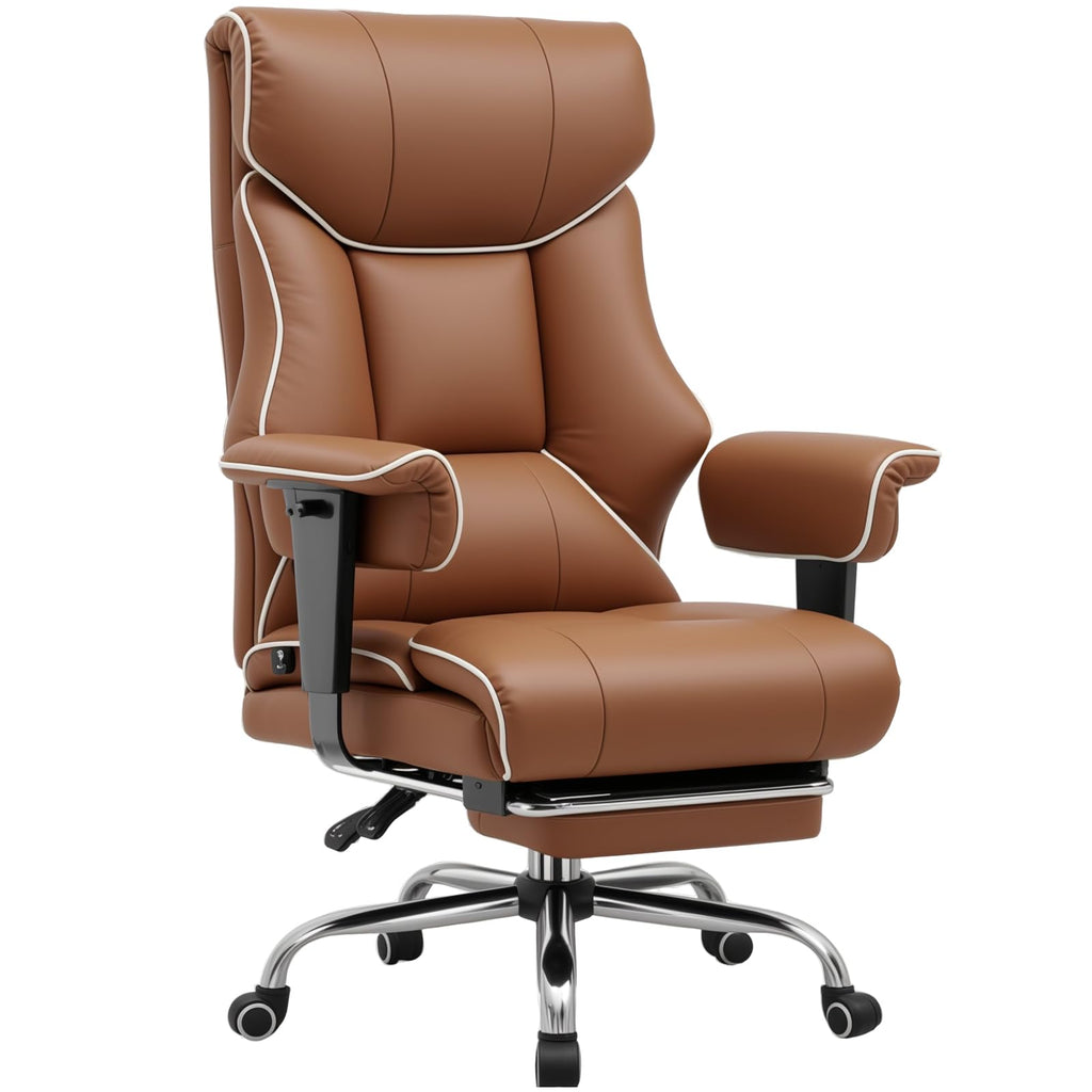 Big and Tall Gaming Chair 400lbs Heavy Duty Office Chair with Foot Rest & Ergonomic Pocket Spring Cushion, High Back Lumbar Support for Lower Back Pain Relief, Coffee Brown