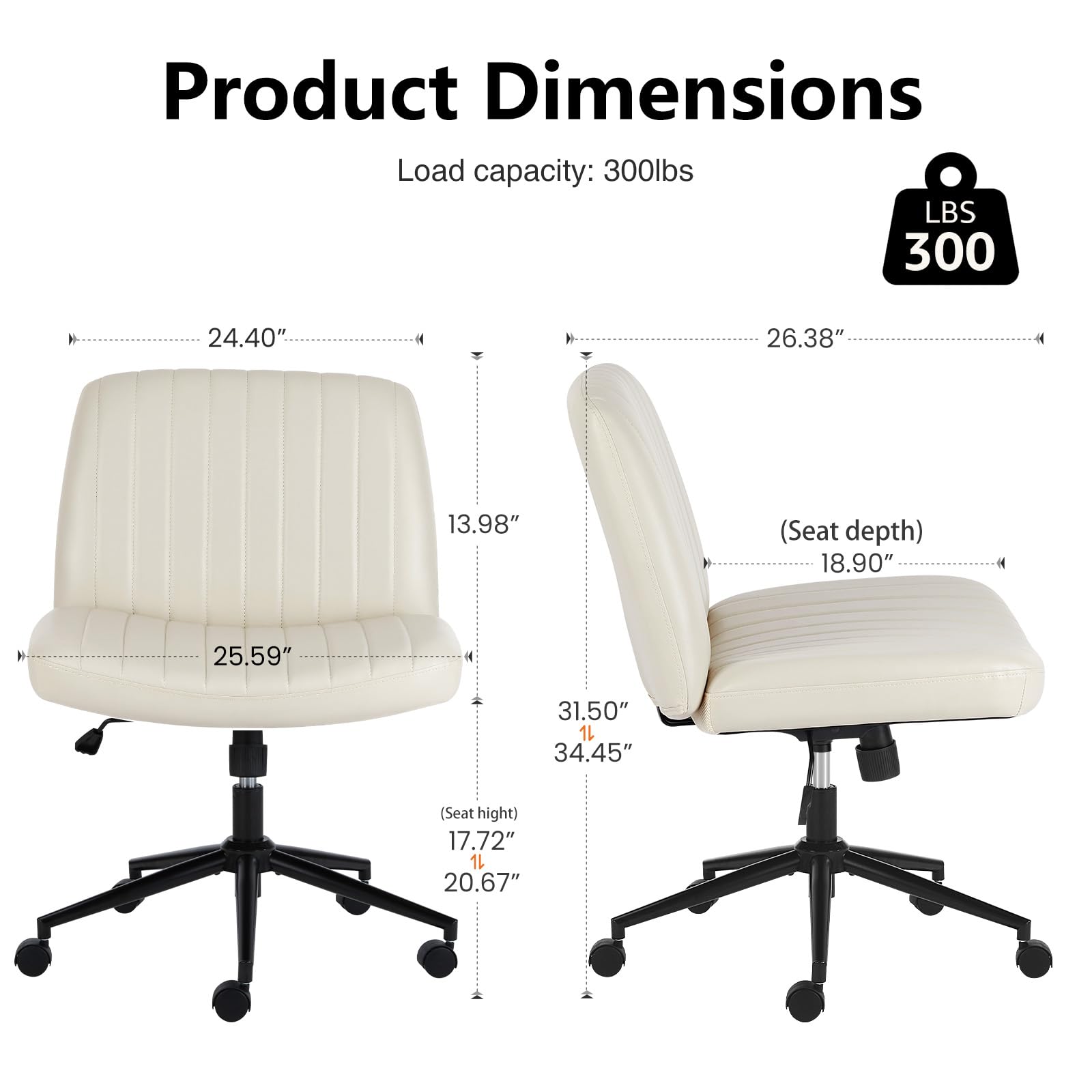 Criss Cross Chair with Wheels Wide Cross Legged Office Desk Vanity Chair Comfy Fabric Armless Adjustable Swivel for Home Computer Task PU Beige