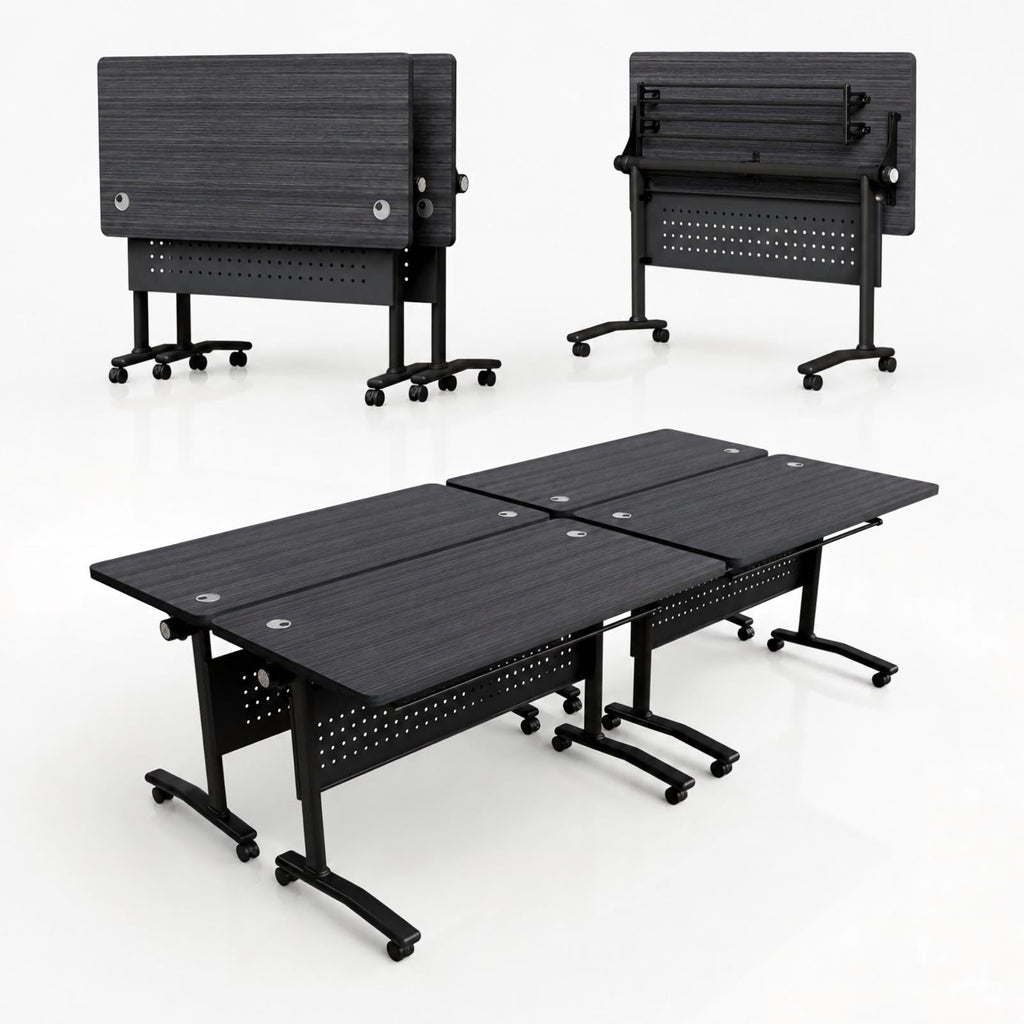 Folding Conference Table, Wheels, Flip-Top, 70.8in, 8 Pack, Morandi Blue