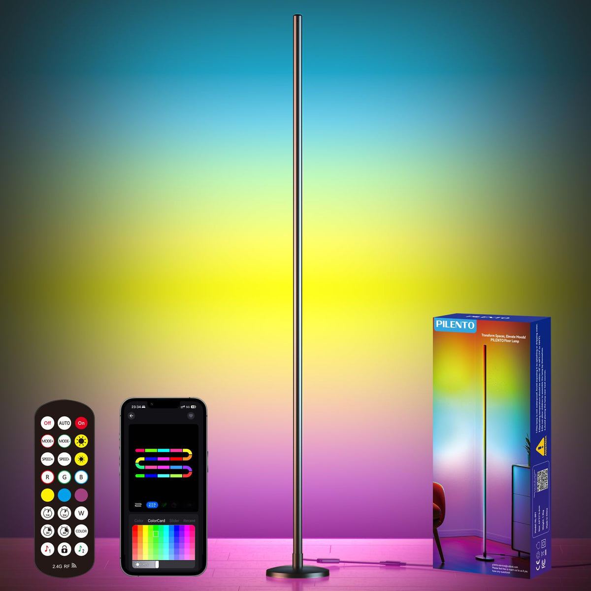 RGB LED Corner Floor Lamp, Music Sync, App Remote, Ambient Lighting