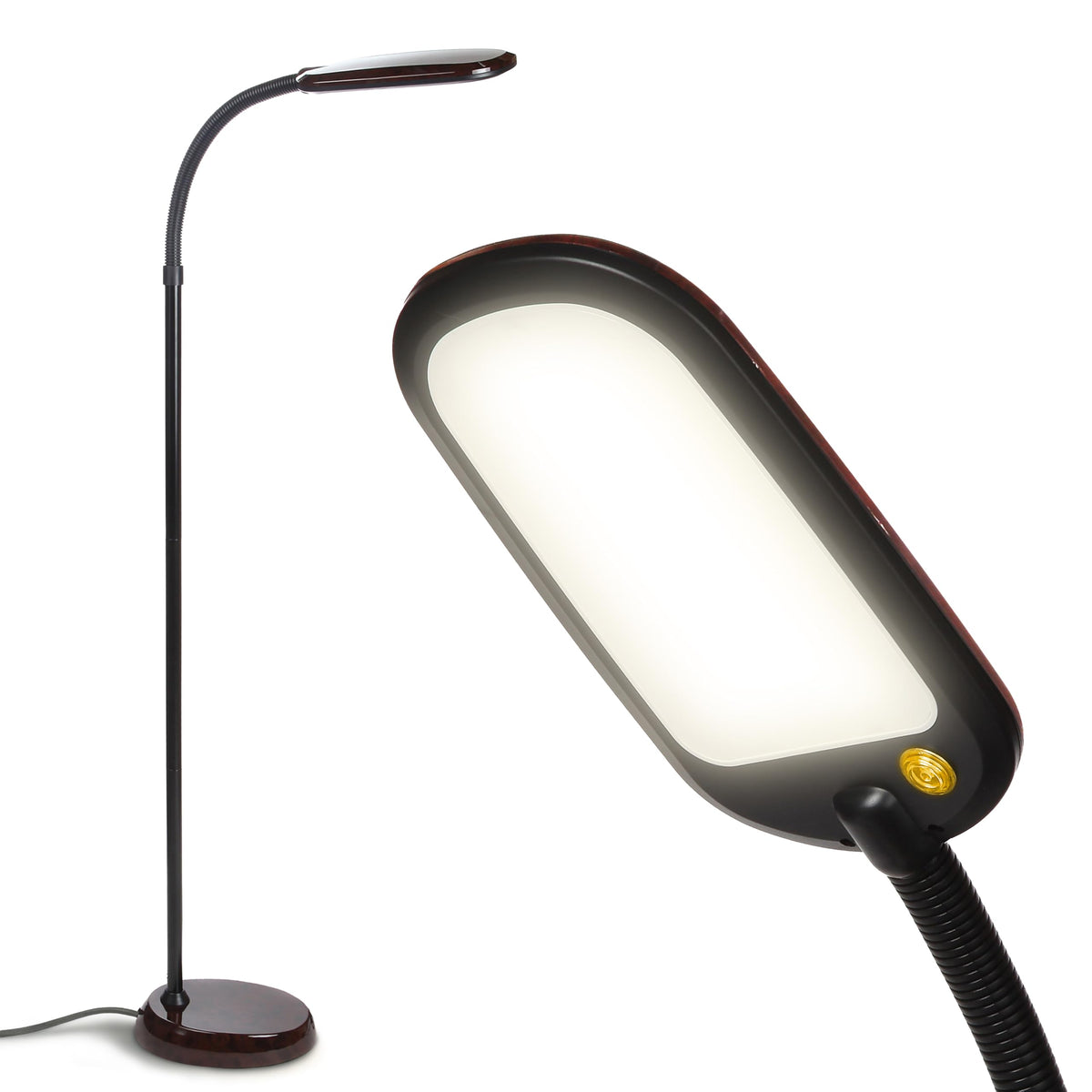 Litespan Slim LED Floor Reading Lamp - Modern Tall Lamp with Adjustable Gooseneck for Living Rooms & Offices - Dimmable Crafts Work Light - Brown