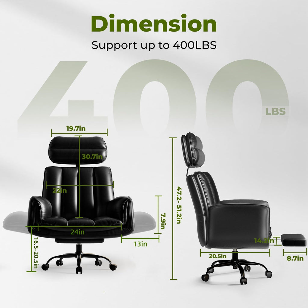 Criss Cross Office Chair with Armrests & Wheels, Comfy Big and Tall Chair, Ergonomic Executive Gaming Computer Chairs with Foot Rest, PU Leather Wide Seat Reclining Desk Chair, Black
