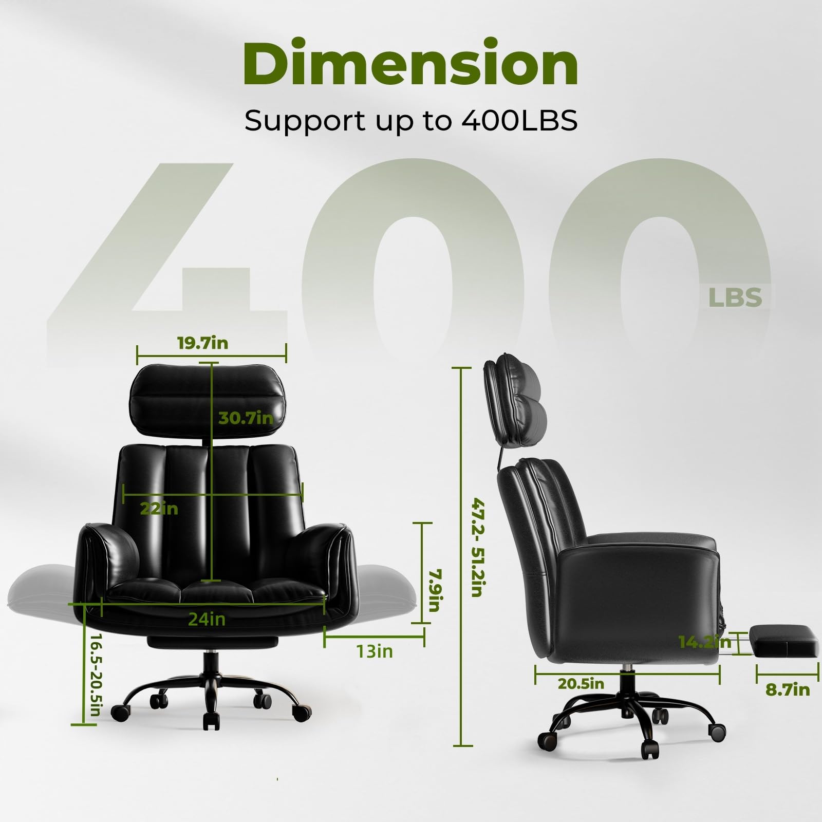 Criss Cross Office Chair with Armrests & Wheels, Comfy Big and Tall Chair, Ergonomic Executive Gaming Computer Chairs with Foot Rest, PU Leather Wide Seat Reclining Desk Chair, Black