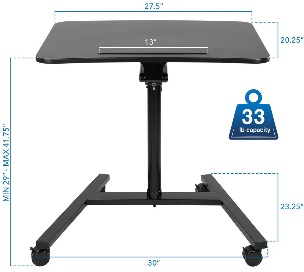 Mobile Standing Desk for Laptop with Wheels, Gas Spring Height Adjustable Rolling Workstation Cart, 27" x 20" Laptop Desk on Wheels, Portable Computer Desk for Home Office, Classroom