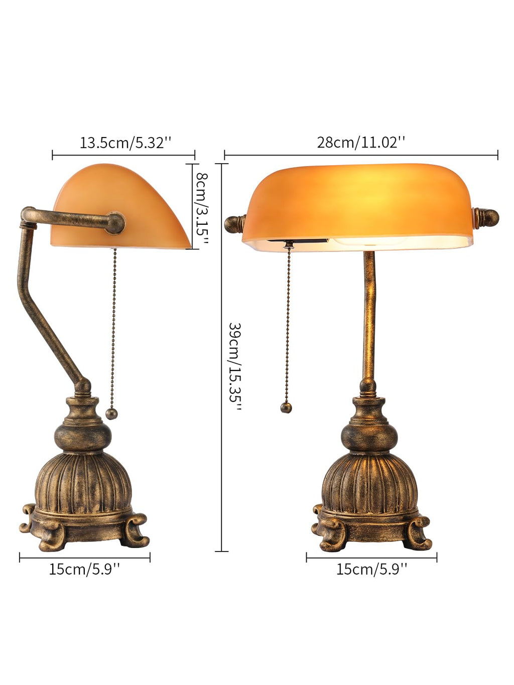 Retro Amber Glass Bankers Desk Lamp,LED Bulb Included