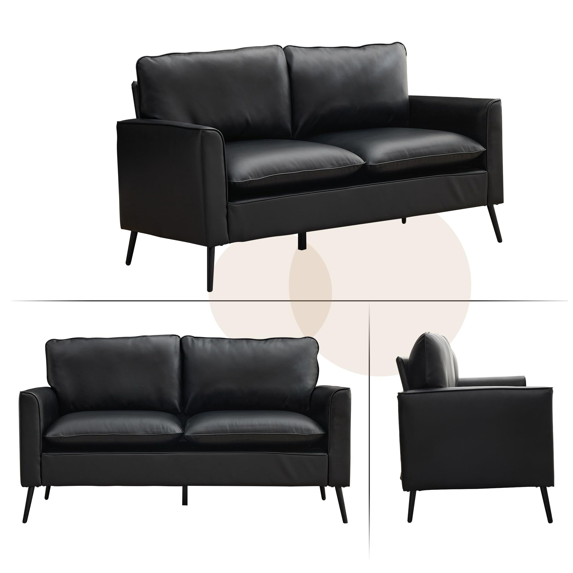 Modern Leather Loveseat, Upholstered Couch for Guest, Mid-Century Accent Chair for Living Room Comfy, Couches for Small Spaces, Sofa Chair Reading Chair for Waiting Room.