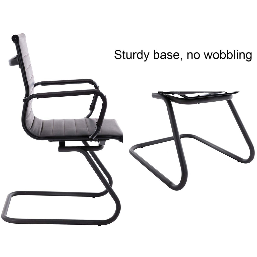 Office Desk Chair No Wheels Set of 4 PU Leather Computer Chairs Mid Back Guest Chairs for School Reception Conference Waiting Room, Vintage Charcoal