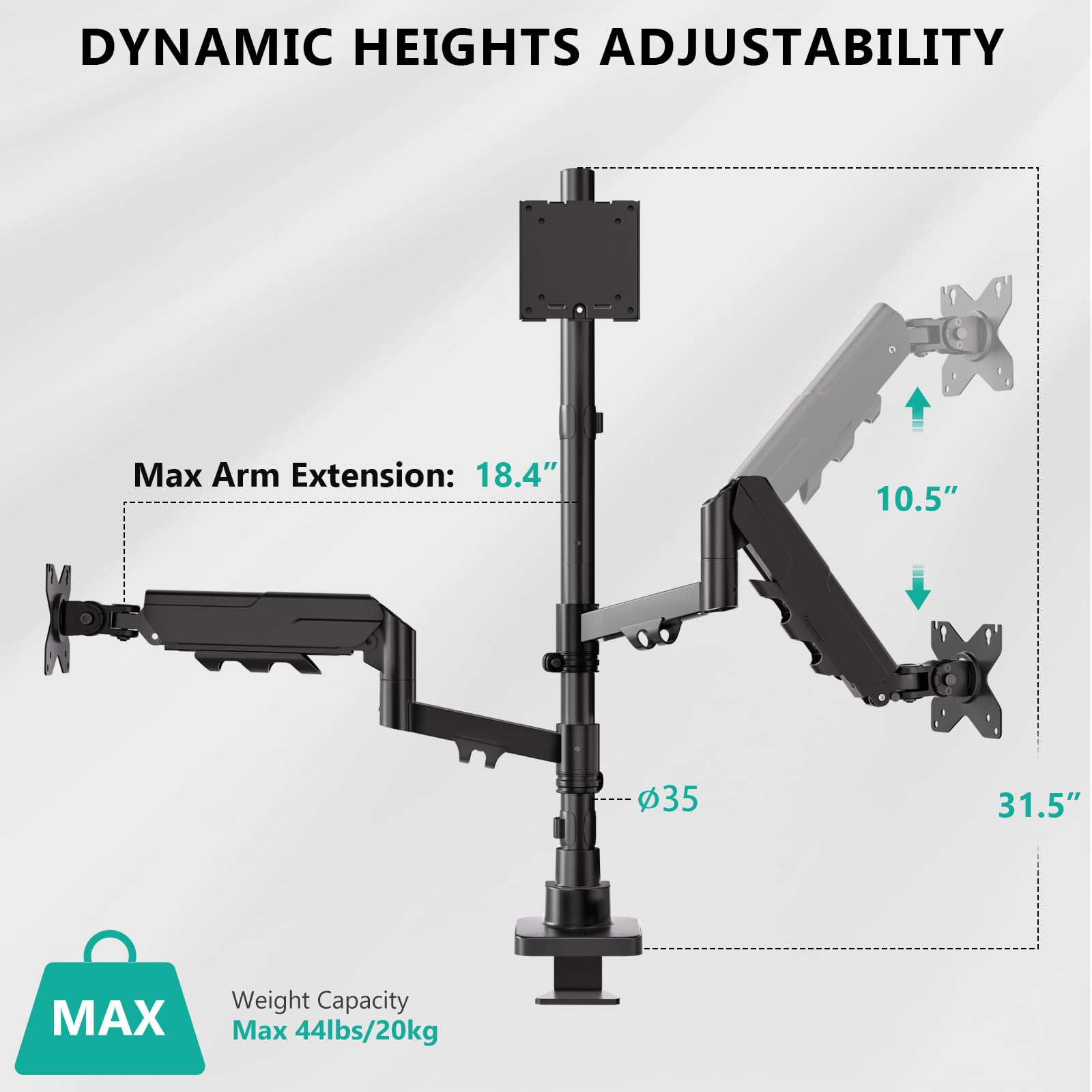 Triple Monitor Mount, up to 49'' Ultrawides on Top Bracket and 34'' Screens on Side Brackets, Extra Tall 3 Monitors Desk Mount, Heavy Duty Monitor Arm up to 44 lbs (GSDM003N-P), Black