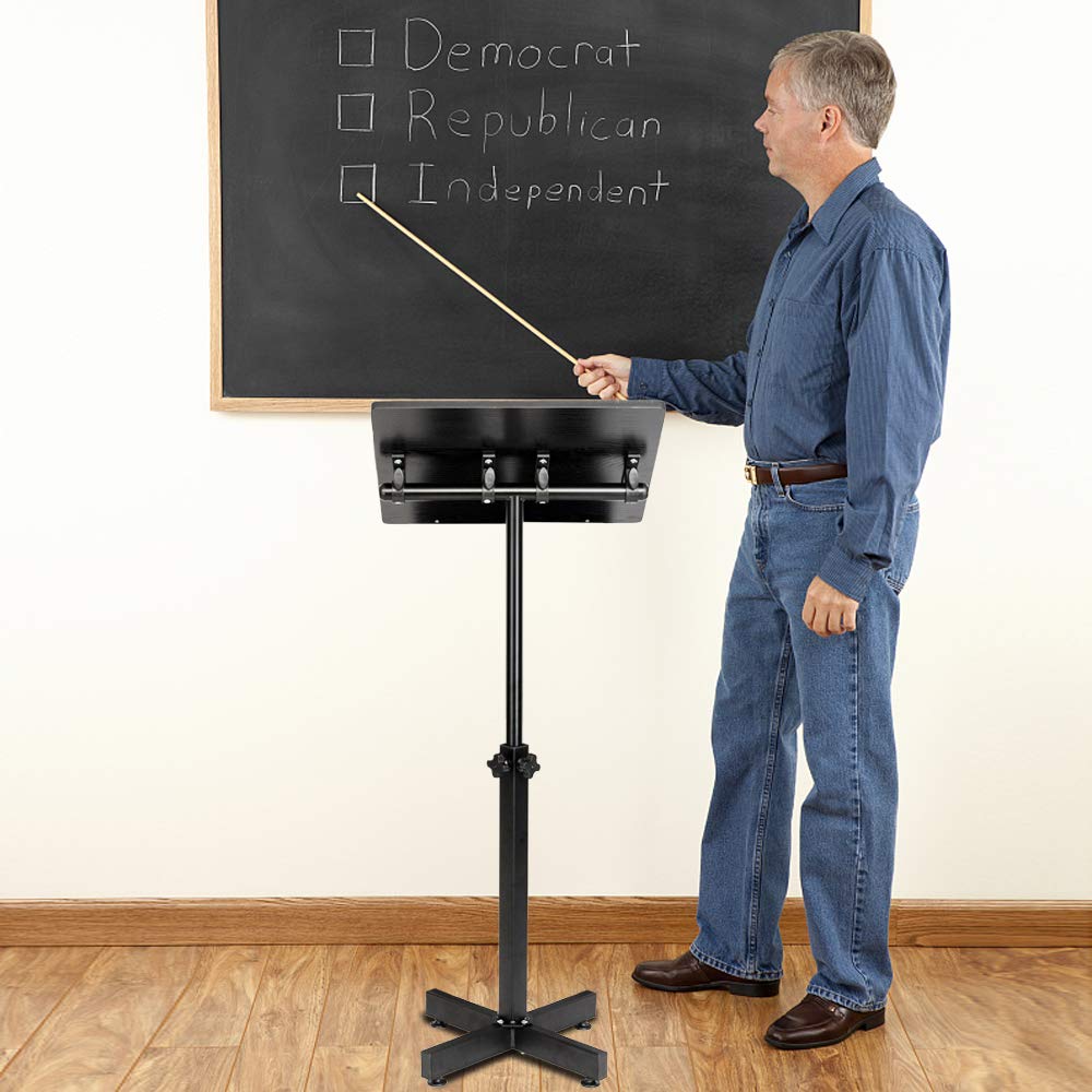 Classic Lectern Podium Stand, Height Adjustable Mobile Podium, Multi-Purpose Tabletop for Speech, Lecture, Church, Reading or Laptop Desk with Edge Stopper, Black