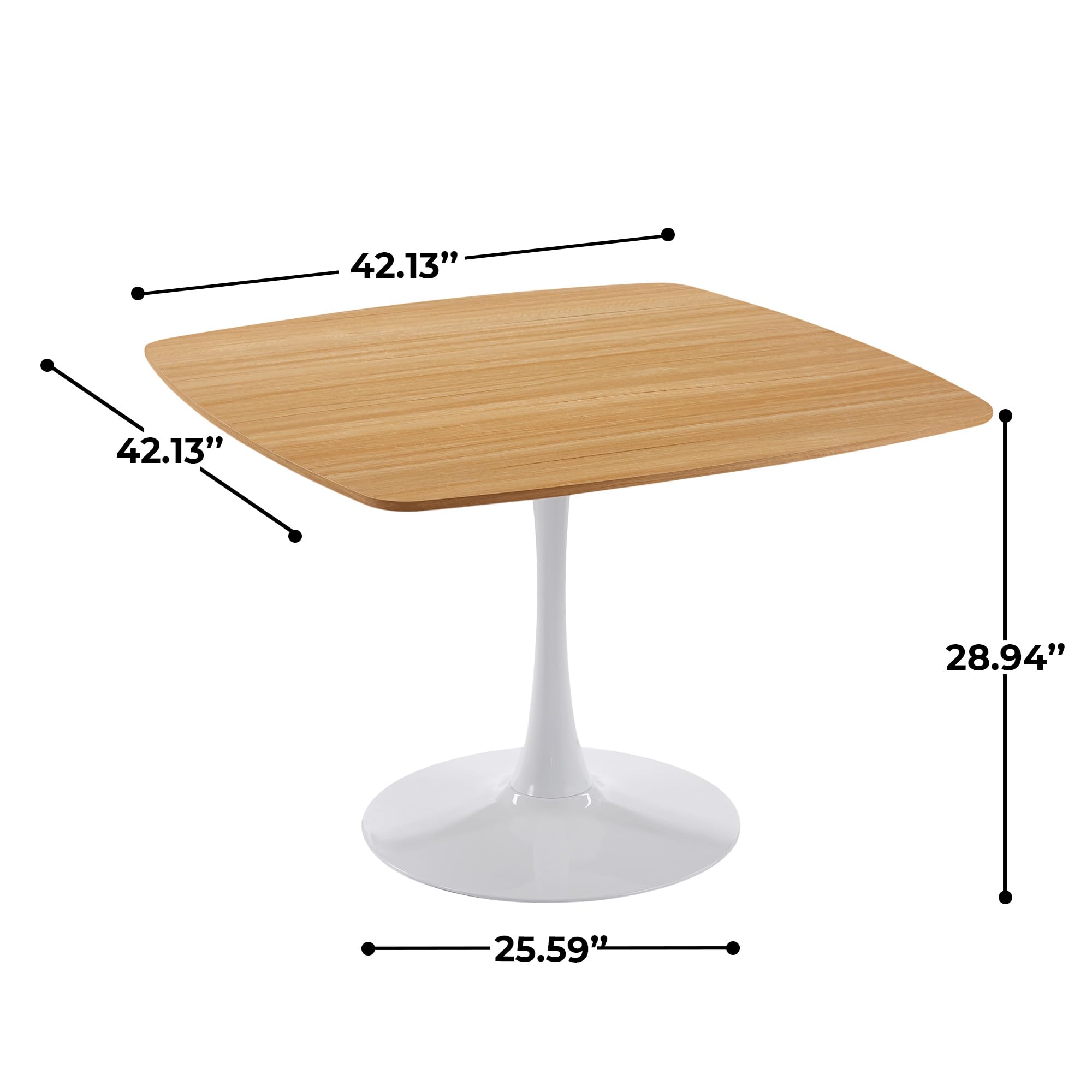 42 Inch Square Tulip Dining Table for 2-6 Person, Modern Mid-Century Kitchen Table with MDF Top & Oak Finish, Small Space Table for Apartment, Bistro, Cafe, Office and Living Room