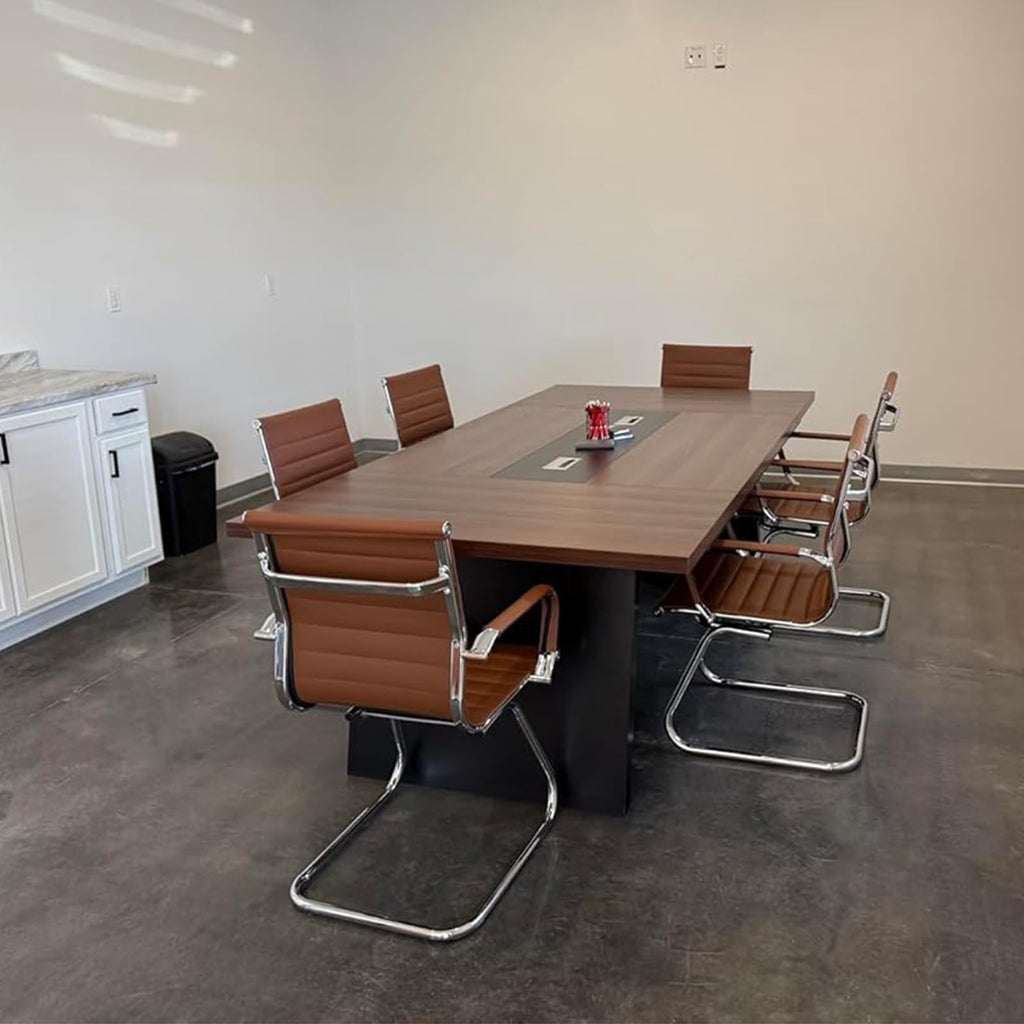 Conference Room Chairs Set of 8, Waiting Room Chairs with Arms, Reception & Waiting Room Seating, No Wheels Meeting Chairs with Mid Back Support and Chrome Sled Base, Cafe