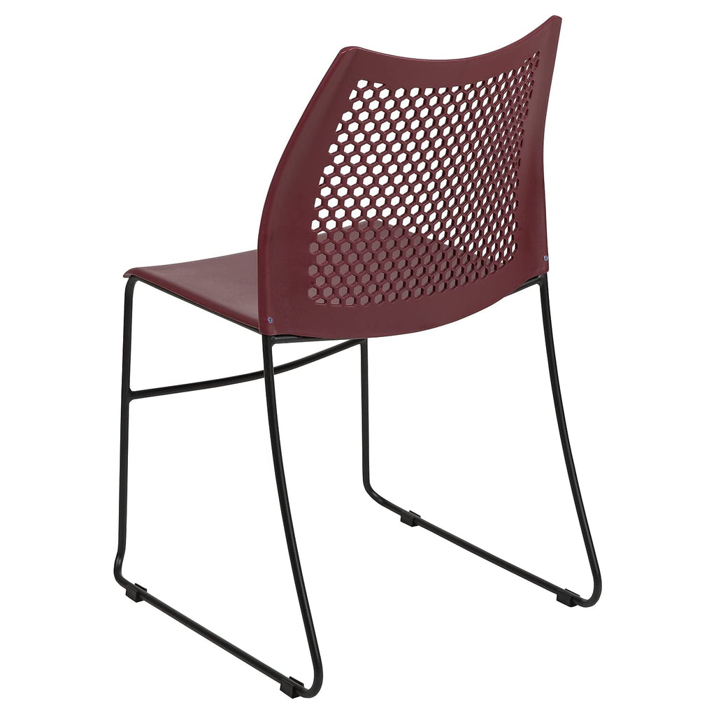 HERCULES Series 5 Pack 661 lb. Capacity Burgundy Stack Chair with Air-Vent Back and Black Powder Coated Sled Base