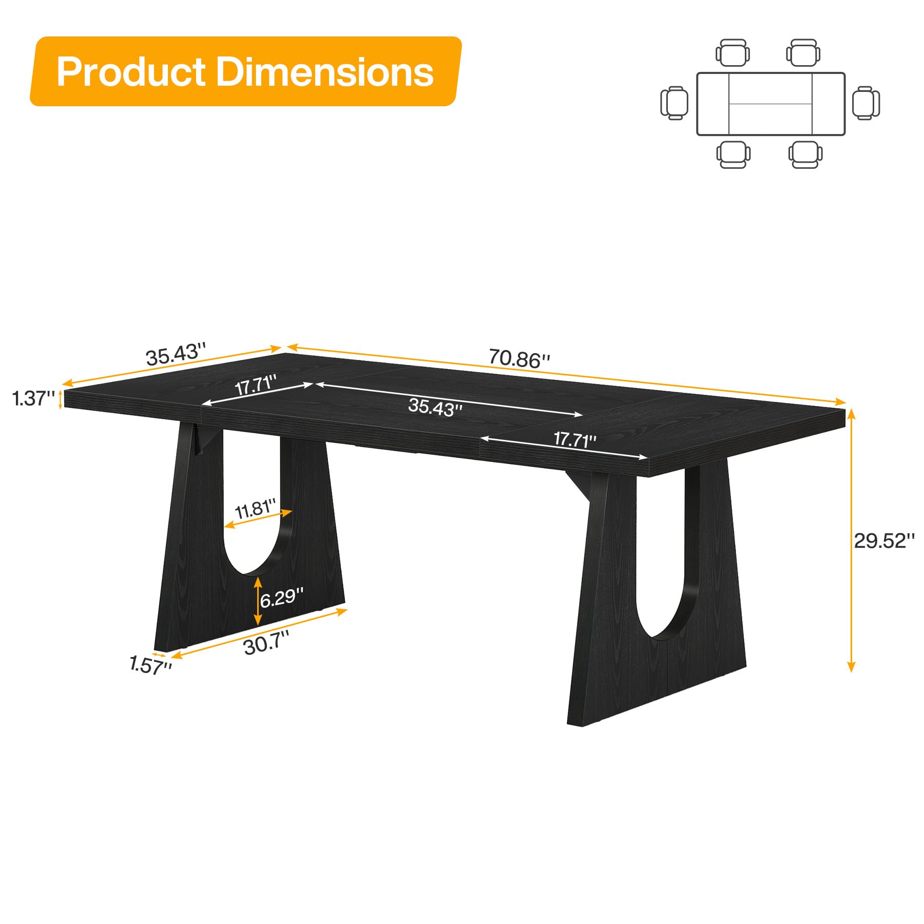 70.86" Rectangular Conference Table for 6-8 (Black)