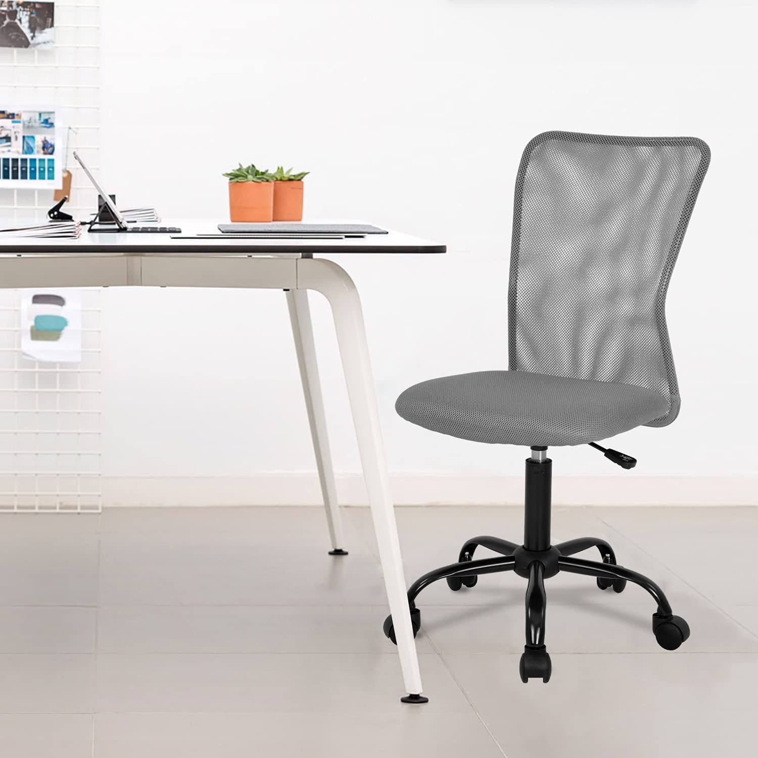 Office Chair Mid Back Mesh Desk Chair Armless Computer Ergonomic Task Rolling Swivel Chair Back Support Adjustable Modern with Lumbar Support,Grey