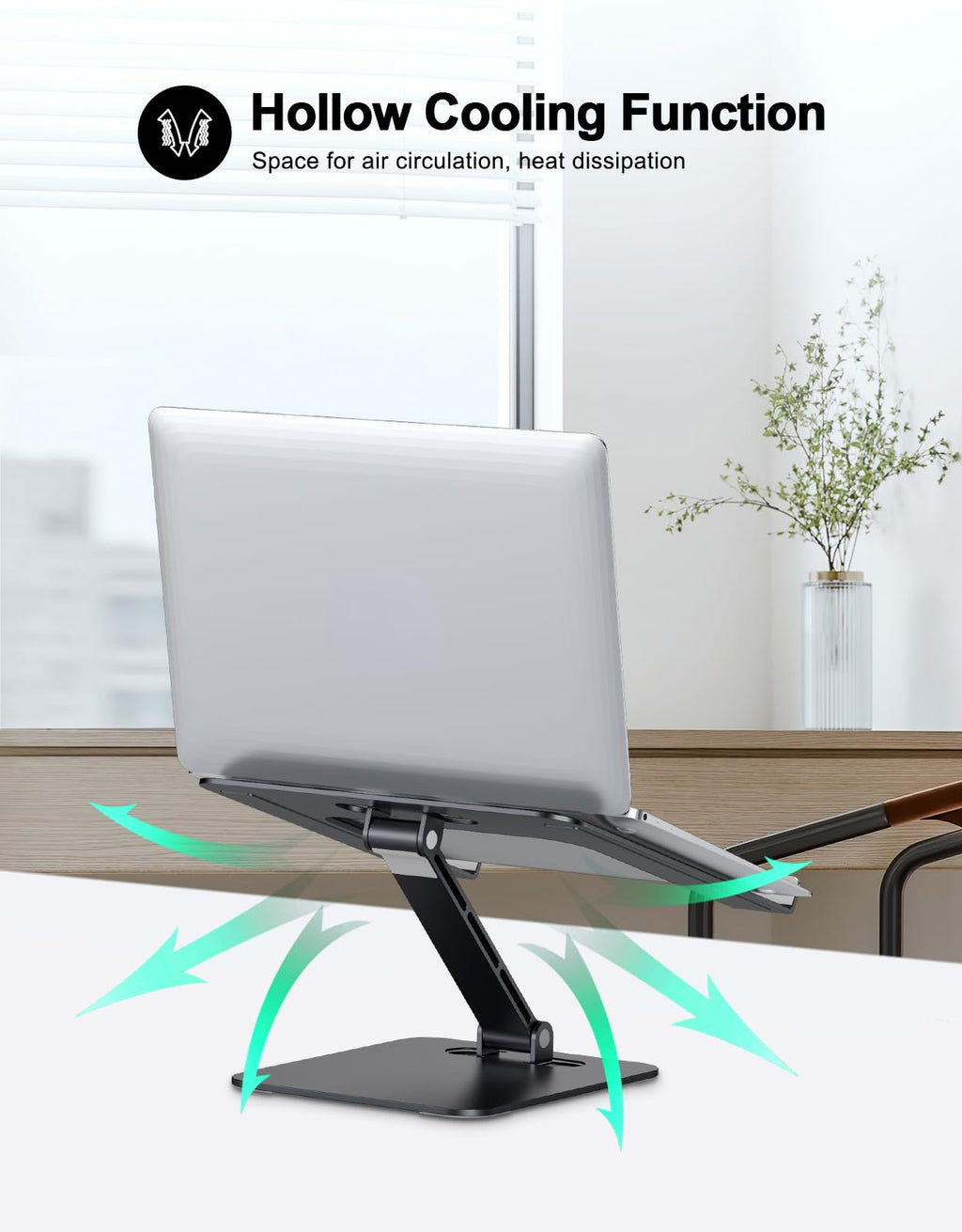 Foldable Aluminum Alloy Laptop Stand for Desk, Height Adjustable Ergonomic Computer Stand, Portable Laptop Riser Holder Printer Stand Compatible with MacBook Pro Air/HP/Dell 10-16", Black