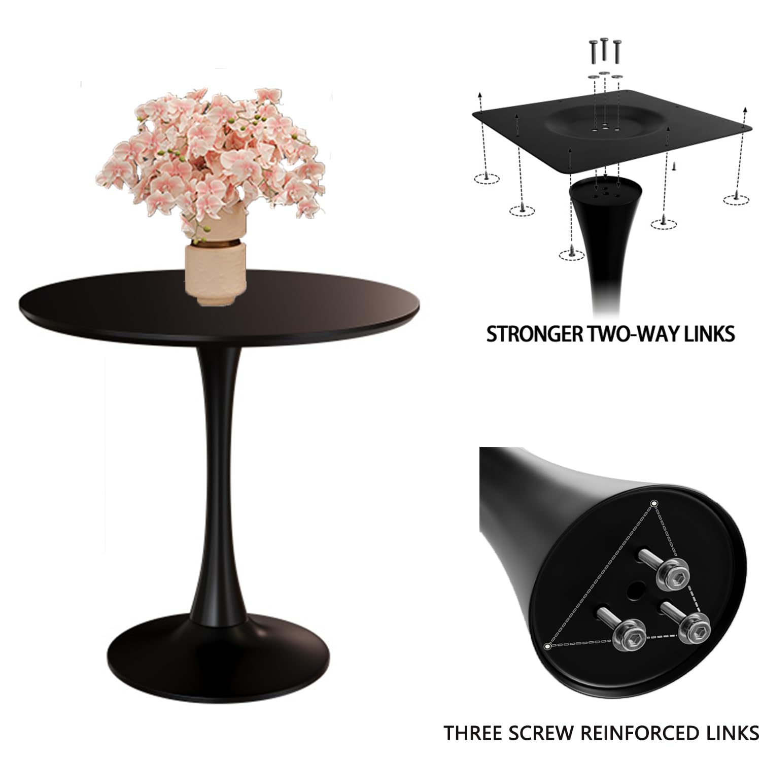 Sybrioka 24" Tulip Table for 1-2 Persons Modern Round Dining Room Table, Mid-Century Modern Black Small Kitchen Table with MDF Wooden Top, Leisure Coffee Table for Living Room, Dining Room, Office