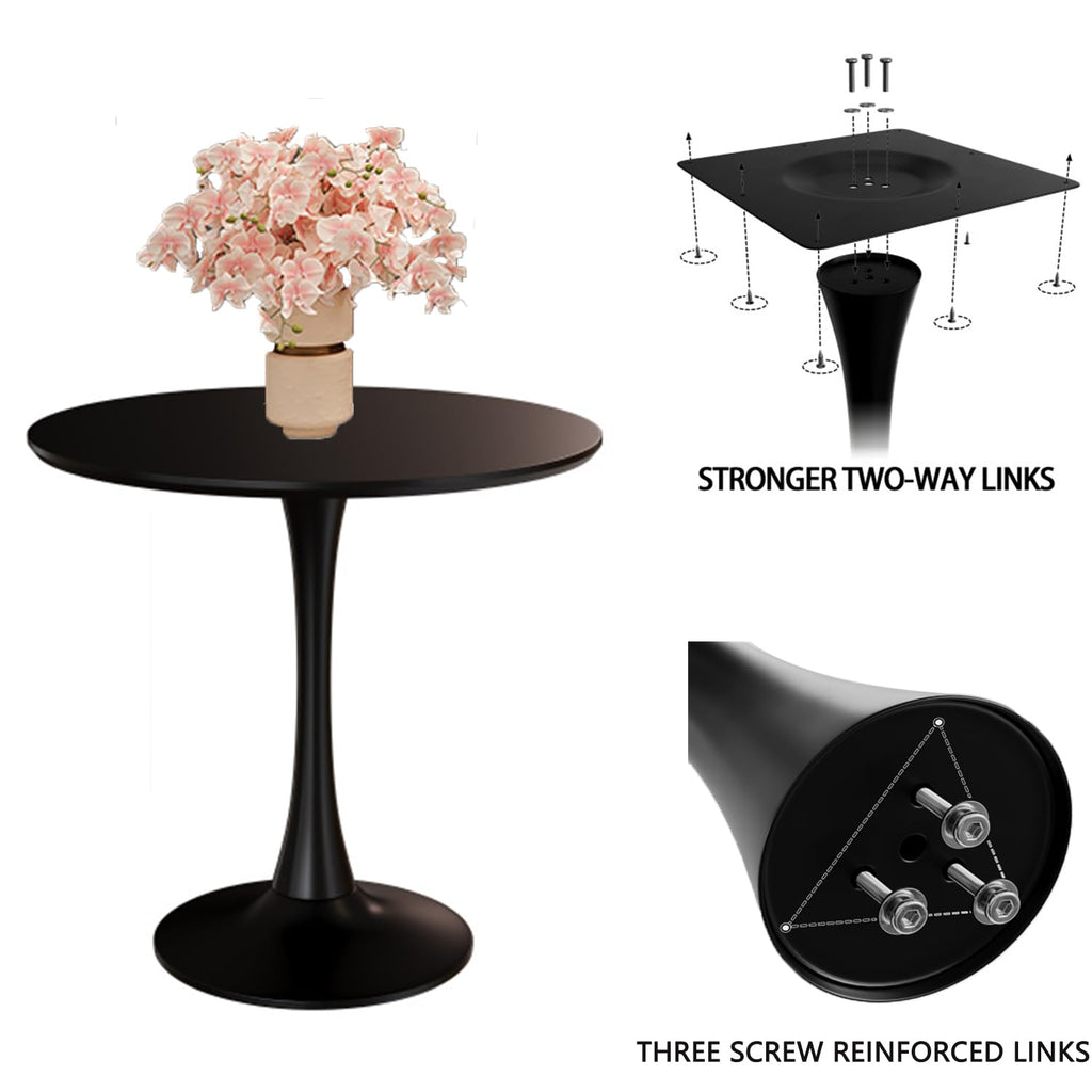 Sybrioka 24" Tulip Table for 1-2 Persons Modern Round Dining Room Table, Mid-Century Modern Black Small Kitchen Table with MDF Wooden Top, Leisure Coffee Table for Living Room, Dining Room, Office