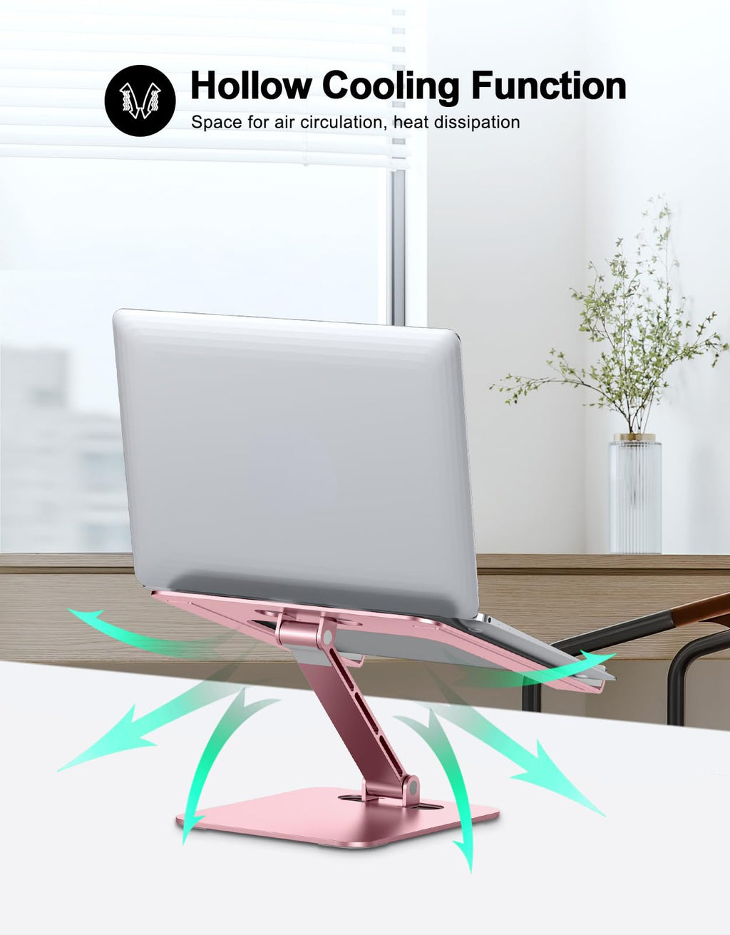 Foldable Aluminum Alloy Laptop Stand for Desk, Height Adjustable Ergonomic Computer Stand, Portable Laptop Riser Holder Printer Stand Compatible with MacBook Pro Air/HP/Dell 10-16", Pink