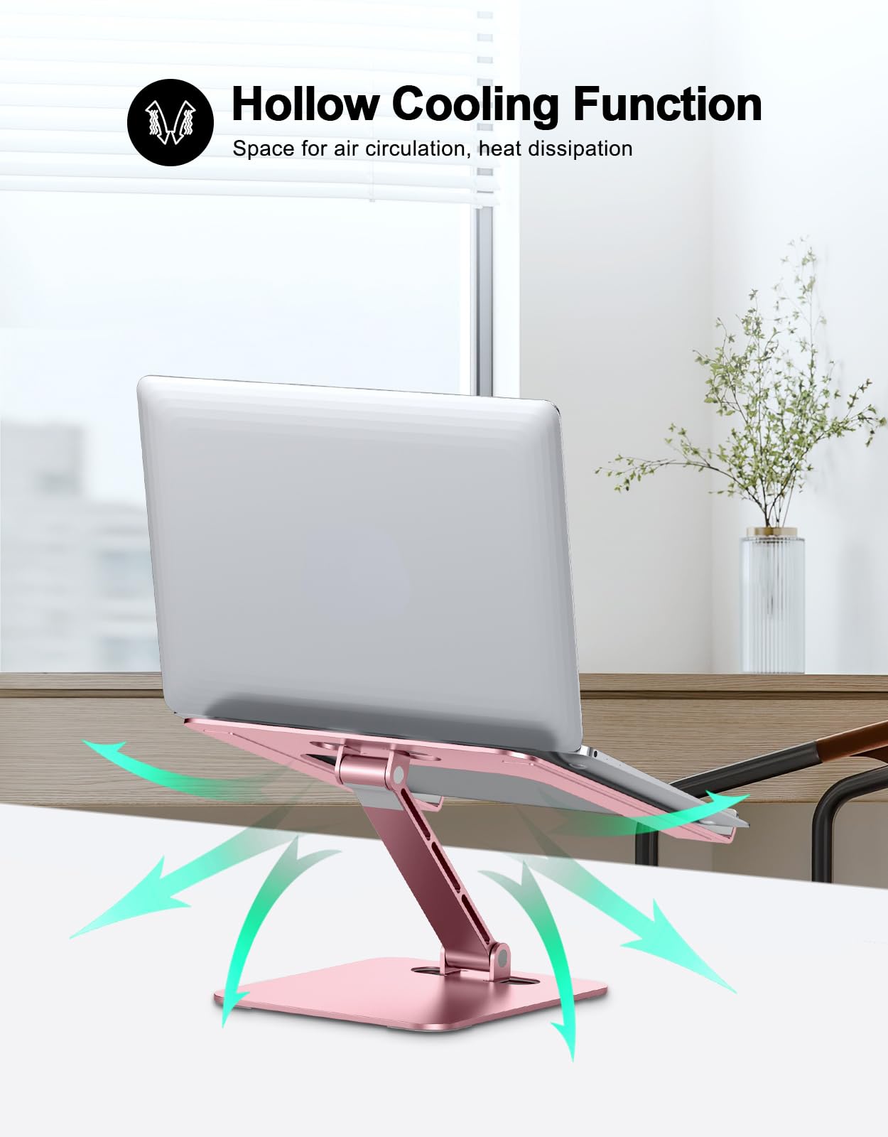 Foldable Aluminum Alloy Laptop Stand for Desk, Height Adjustable Ergonomic Computer Stand, Portable Laptop Riser Holder Printer Stand Compatible with MacBook Pro Air/HP/Dell 10-16", Pink
