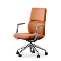 Genuine Leather Office Desk Chair with Wheels, Ergonomic Leather Executive Chair, Mid Back, Swivel Base with Adjustable Tilt, Modern Style, Luxury Aluminum Frame (Orange)