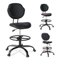 Drafting Chair with Back Support, Tall/High Desk Rolling Stool with Footrest Ring, Faux Leather Office Chair with Height Adjustable for Standing Desk, Home Office, Bar, Workbench & Kitchen(Black)