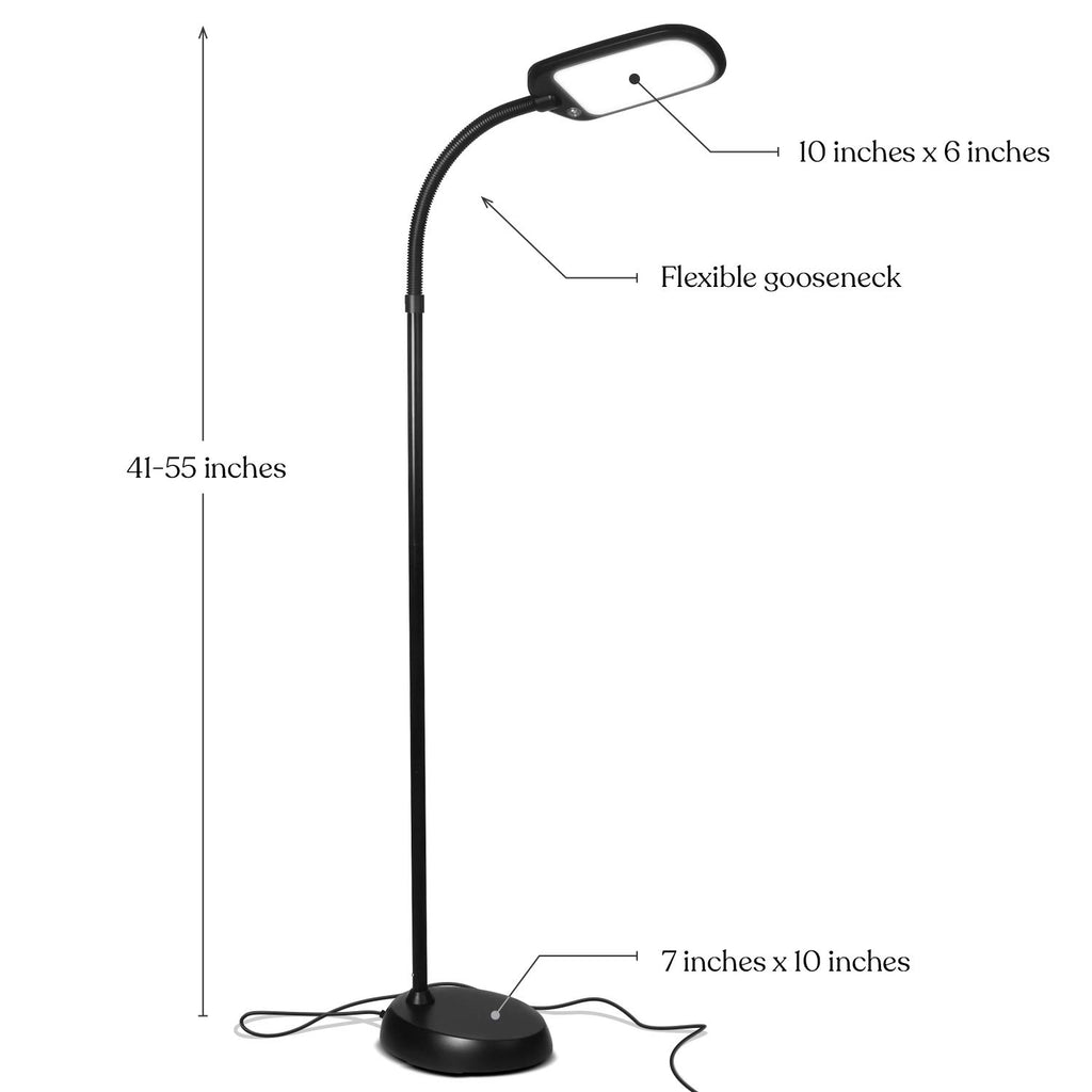 Litespan Slim LED Floor Reading Lamp - Tall with Adjustable Gooseneck, Dimmable for Living Rooms, Offices & Bedrooms - Black
