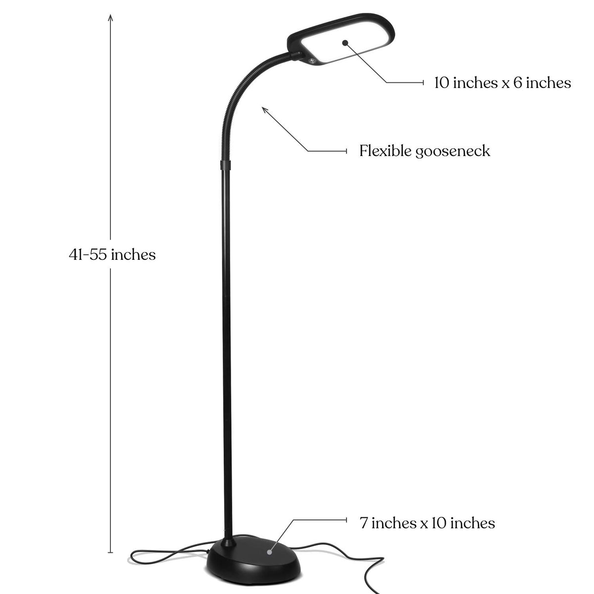 Litespan Slim LED Floor Reading Lamp - Tall with Adjustable Gooseneck, Dimmable for Living Rooms, Offices & Bedrooms - Black