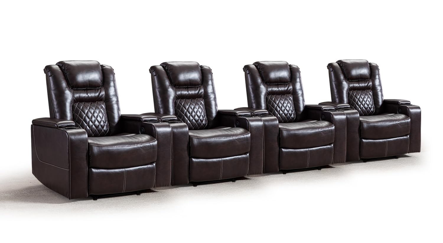 Electric Power Recliner Chair Set of 4, Breathable Leather Home Theater Seating with Hidden Arm Storage, Power Recliner Chair for Living Room with USB Ports and Cup Holders,Brown