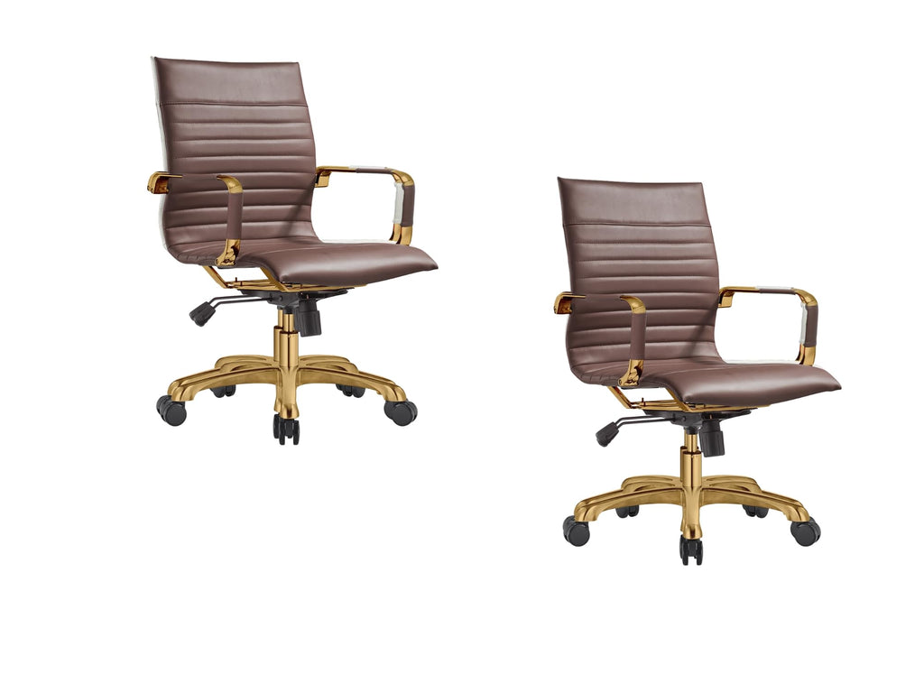 Modern Ergonomic Executive Office Chair, High-Back Leather Conference Desk Chair with Adjustable Height, Tilt Control, 360° Swivel & Gold Frame for Home Office