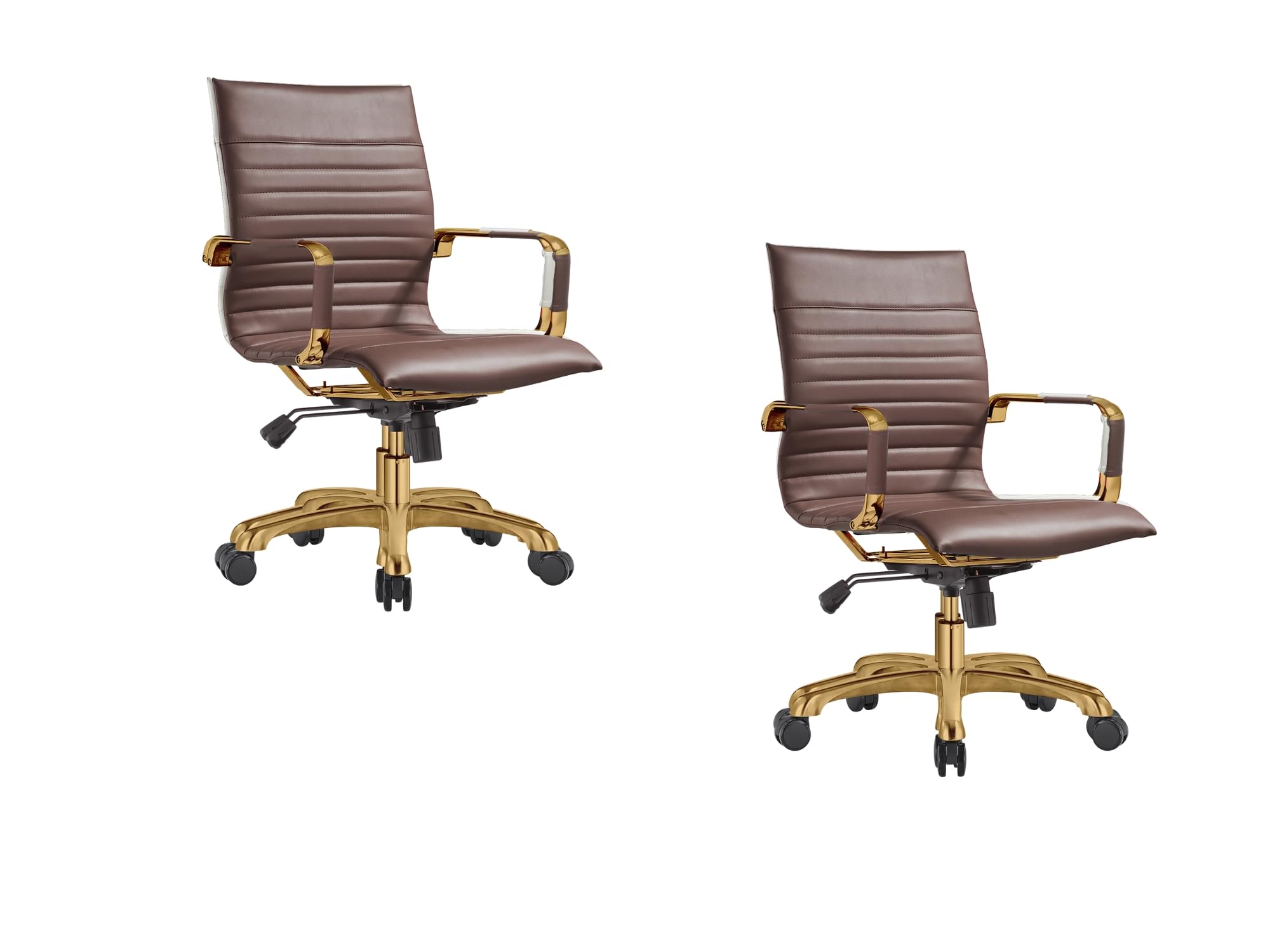 Modern Ergonomic Executive Office Chair, High-Back Leather Conference Desk Chair with Adjustable Height, Tilt Control, 360° Swivel & Gold Frame for Home Office